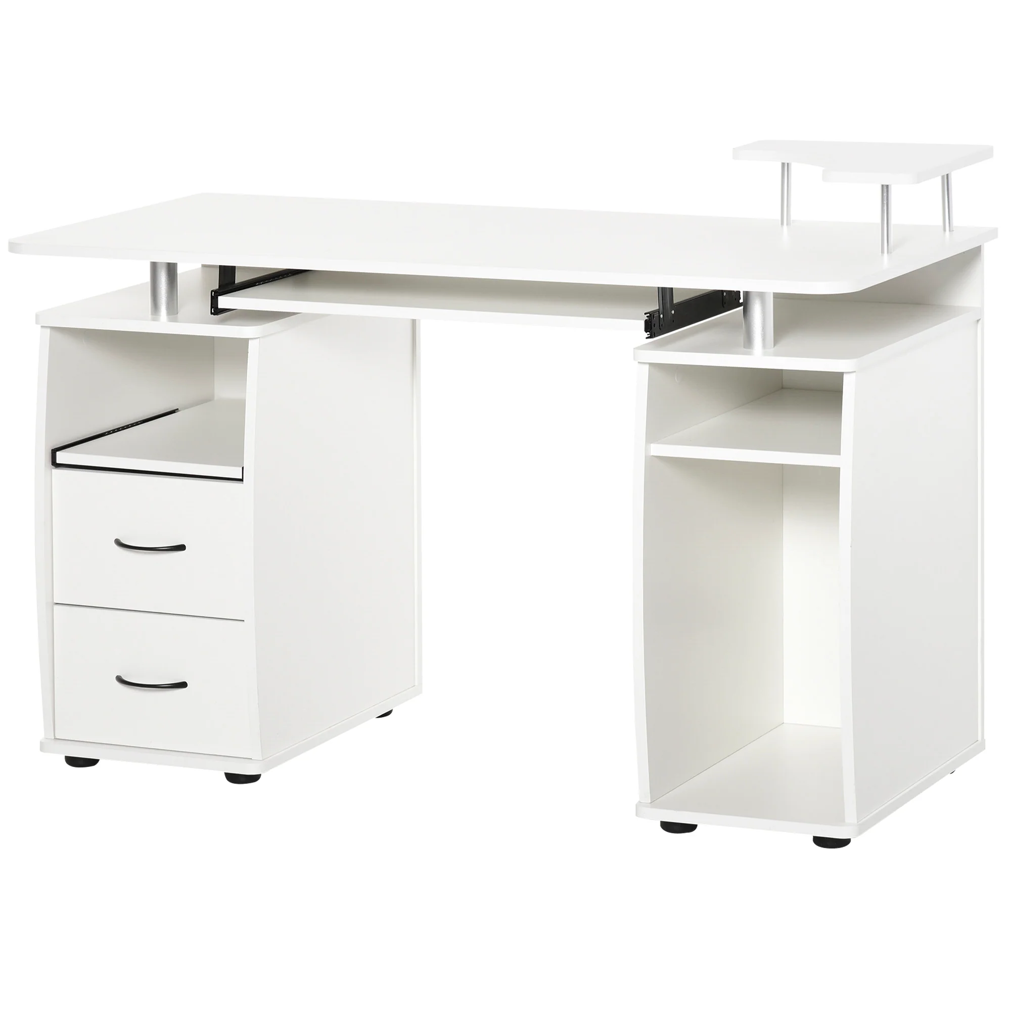 Escritorio de Ordenador para Oficina – Mesa de PC con Cajón para Teclado, Estante Deslizante para Escáner, Blanco