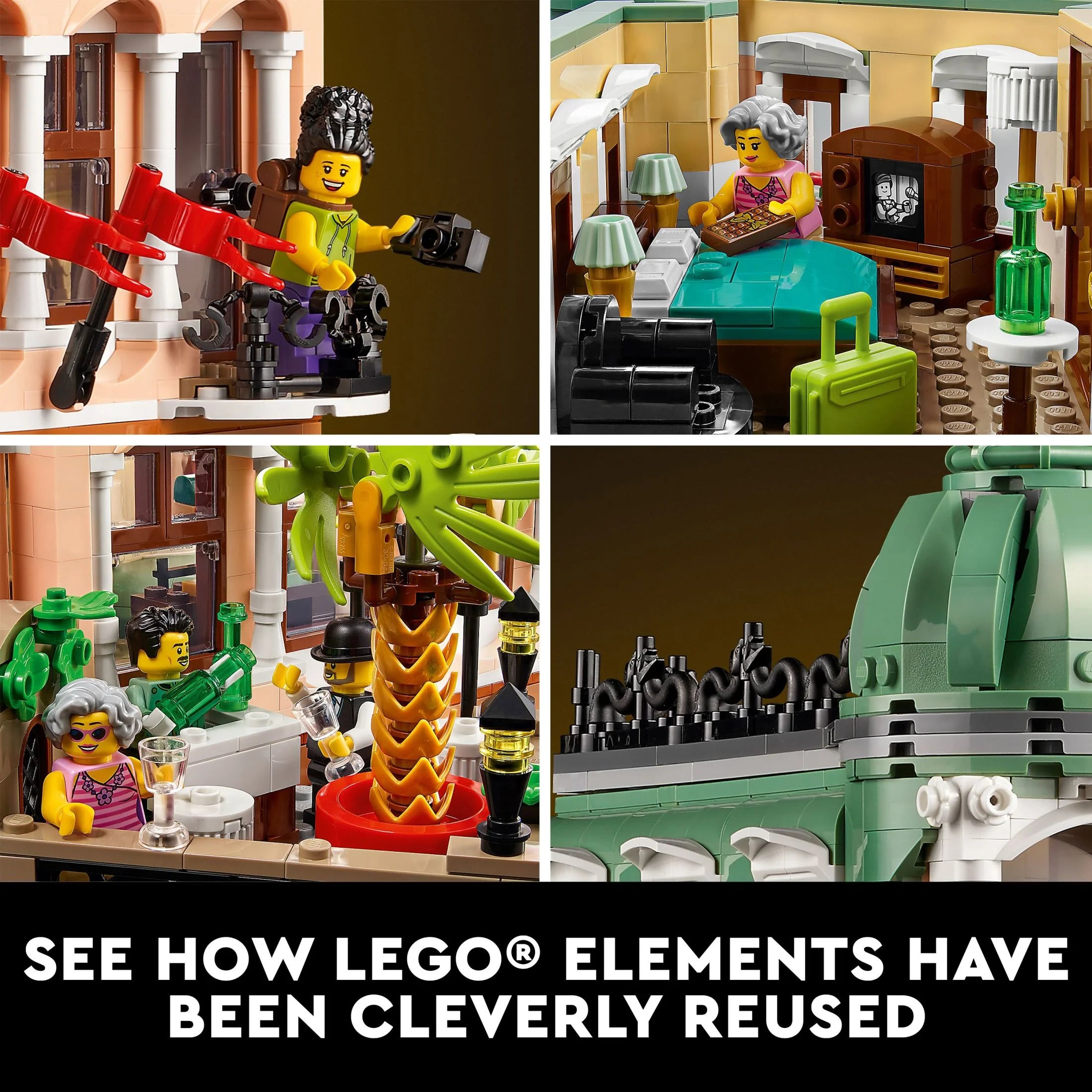 LEGO Icons Hotel Boutique 10297 – Set de Construcción Modular para Adultos, con 5 Habitaciones Detalladas Incluyendo Cuartos de Huéspedes y Galería