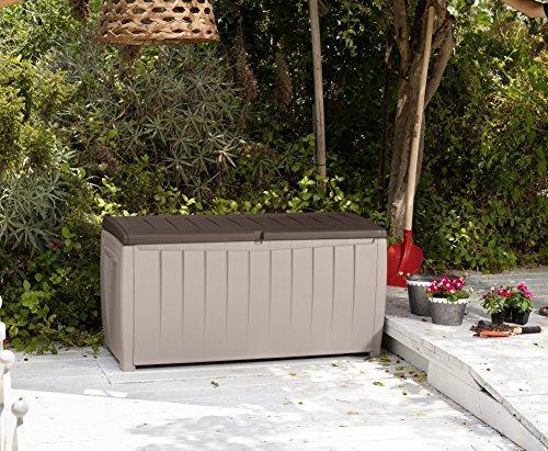 Keter Novel Caja de Almacenamiento Plástica para Deck, Mueble de Patio Exterior, 90 Gal, Marrón