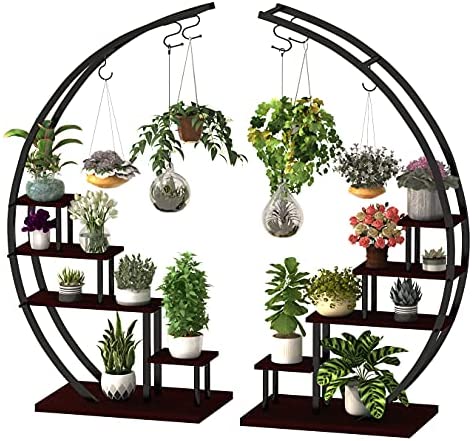 Soporte para Plantas de Metal Creativo con Forma de Media Luna, Estante Escalera para Macetas (Paquete de 2)