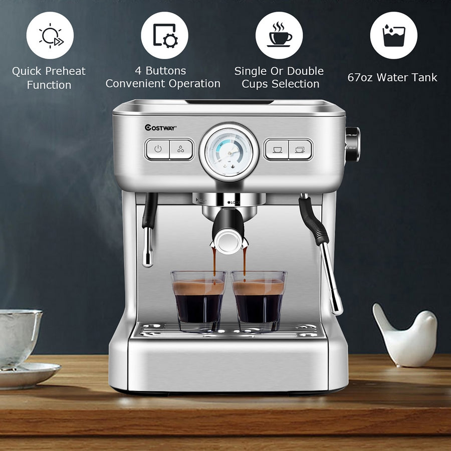 Máquina de Espresso Semi-Automática Costway con Tanque de Agua y Vaporizador de Leche