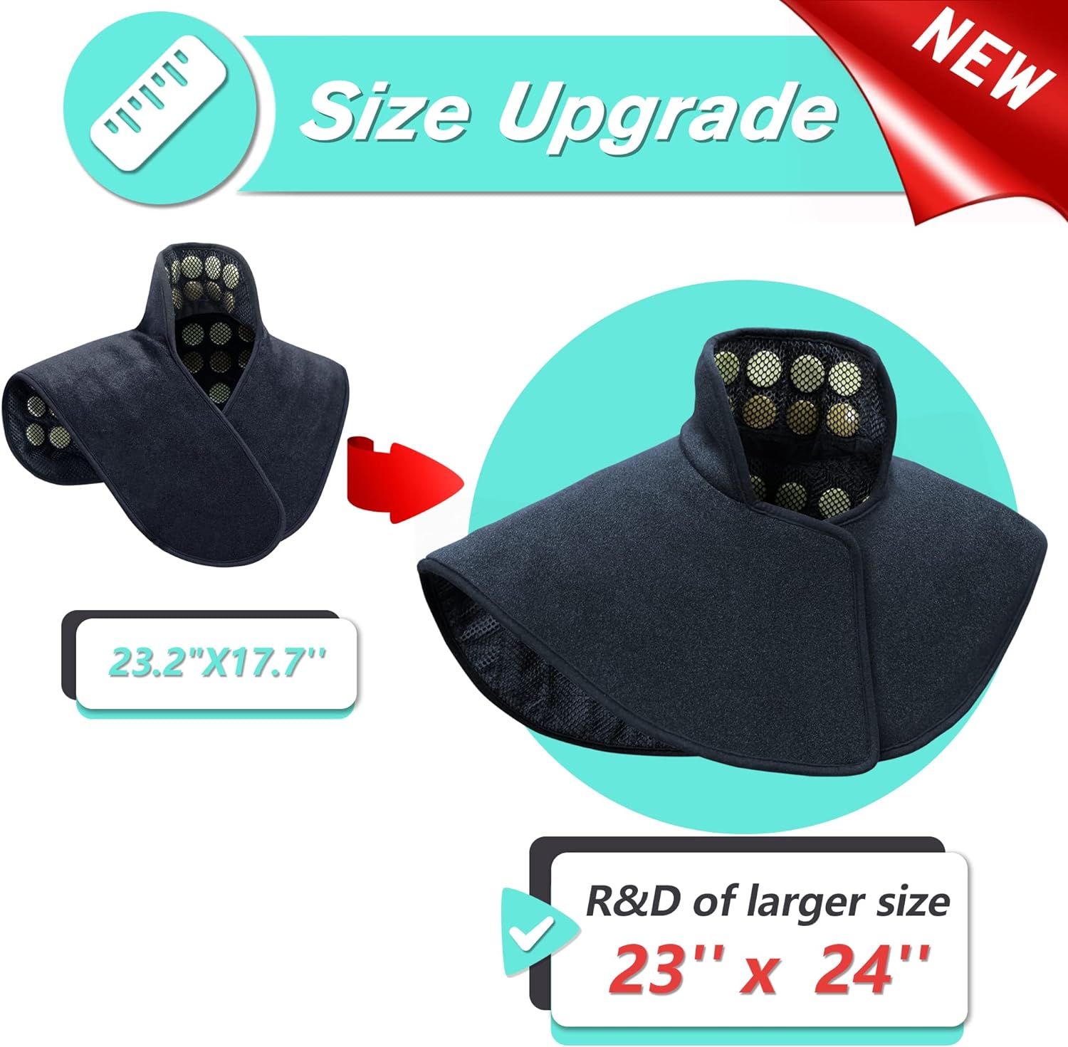 Almohadilla térmica UTK para cuello y hombros, con jade natural y turmalina, tamaño mejorado para cubrir más áreas del cuello, hombros, omóplatos y espalda (23'' x 24'') | Regalo para papá