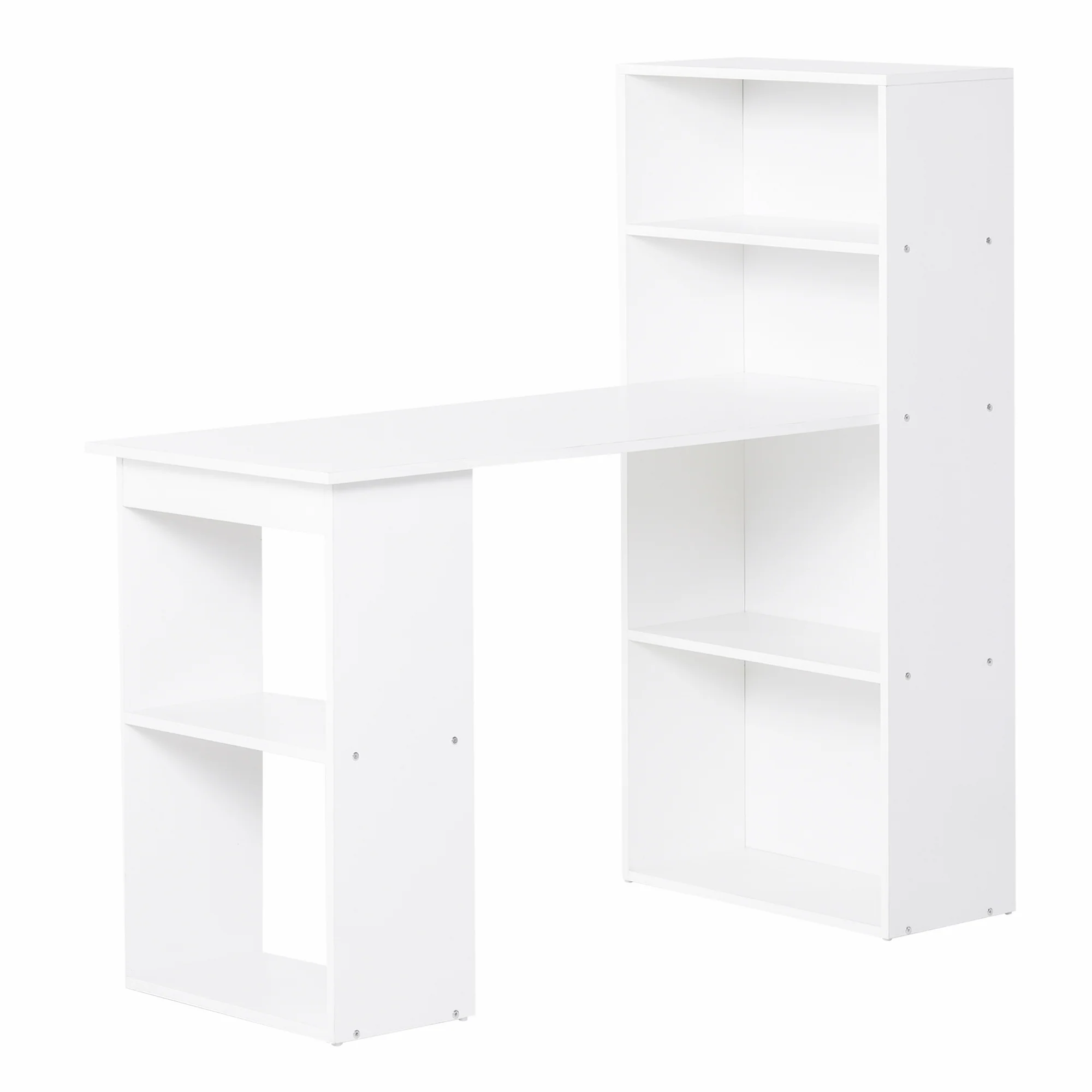 Escritorio de Ordenador Moderno de 120 cm con Estantería, Mesa de Estudio y Estación de Trabajo con 6 Estantes, Blanco