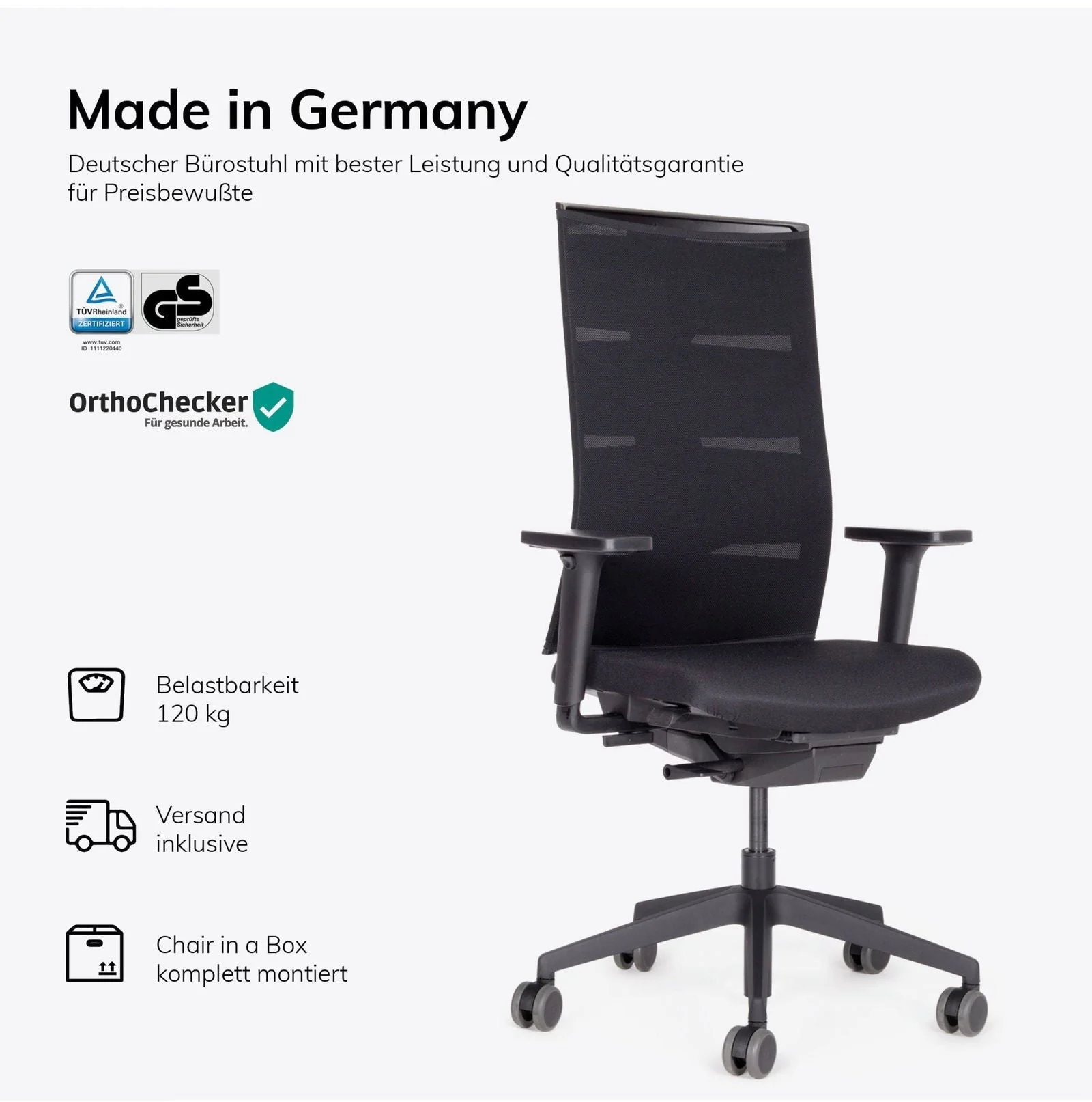 2025 Silla de Oficina Ergonómica lento Agilis MT12 con Base de Patas en Cruz Negra – Garantía de 30 Años – Fabricada en Alemania