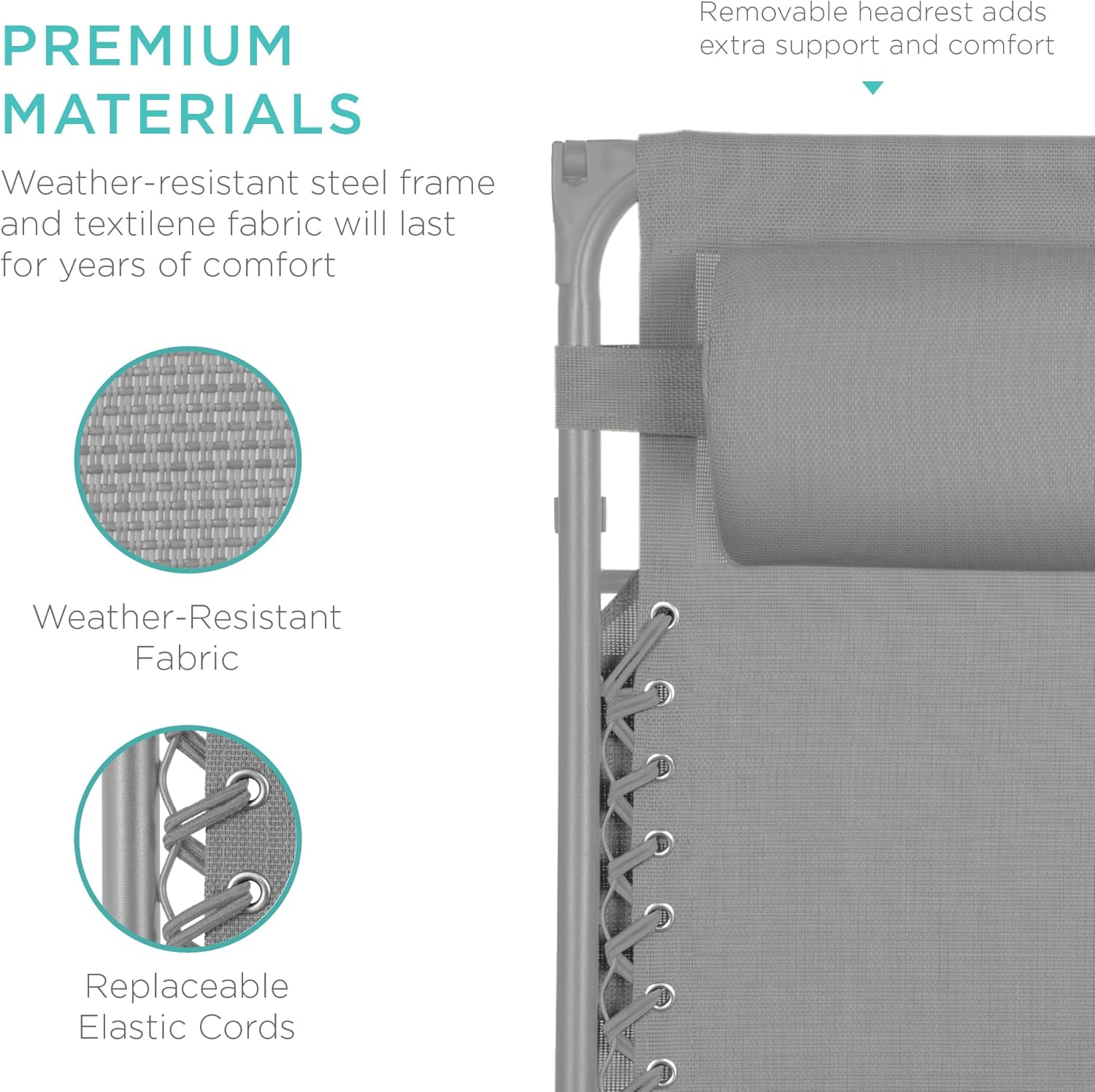 Best Choice Products – Silla Reclinable de Patio con Gravedad Cero, Ajustable y Plegable para Exteriores con Dosel, Almohada Cervical y Bandeja Lateral, Textileno – Azul Pavo Real