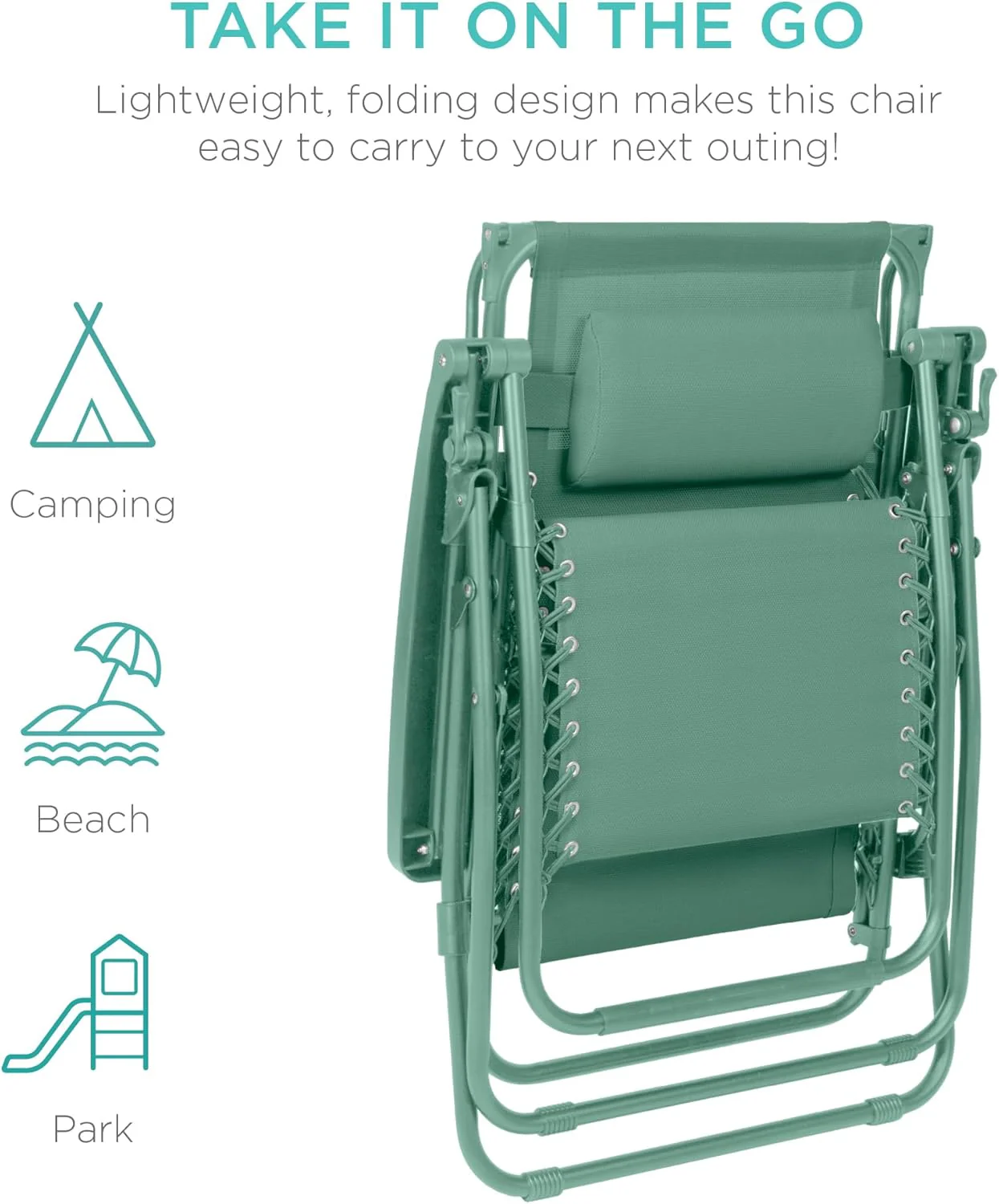 Best Choice Products – Silla Reclinable de Patio con Gravedad Cero, Ajustable y Plegable para Exteriores con Dosel, Almohada Cervical y Bandeja Lateral, Textileno – Azul Pavo Real