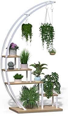 Soporte para Plantas de Metal Creativo con Forma de Media Luna, Estante Escalera para Macetas (Paquete de 2)