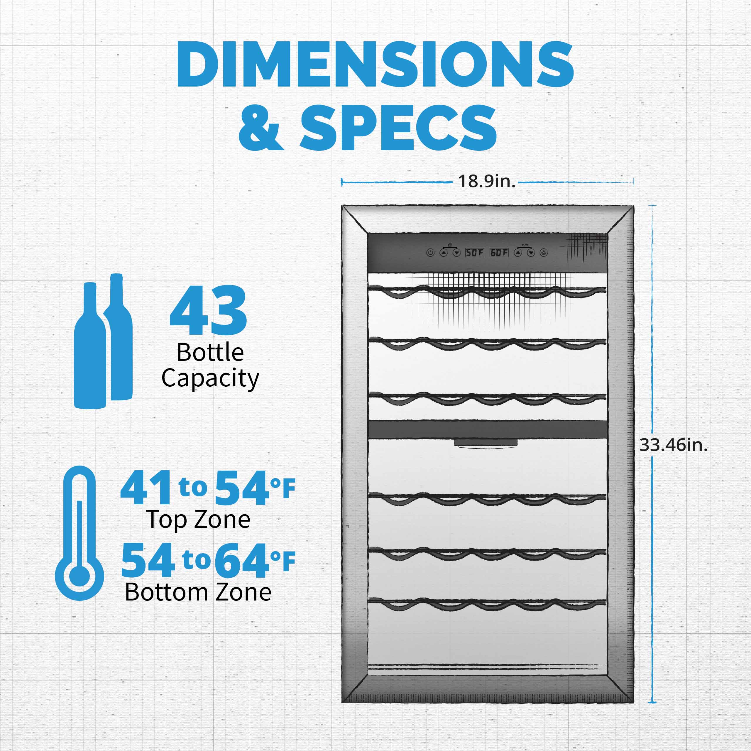 2025 Refrigerador de Vinos Independiente Newair® de Acero Inoxidable – 43 Botellas – 18,9