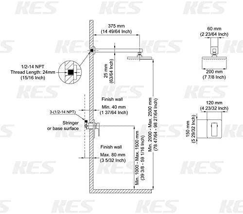 Grifo de Ducha KES Negro con Válvula de Ducha y Cabezal de Lluvia