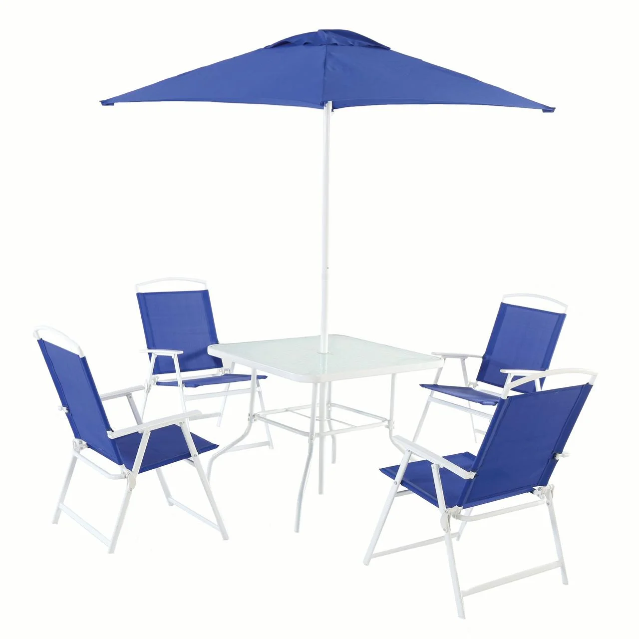 2025 Juego de comedor exterior Mainstays Albany Lane de 6 piezas con sombrilla, acero, rojo