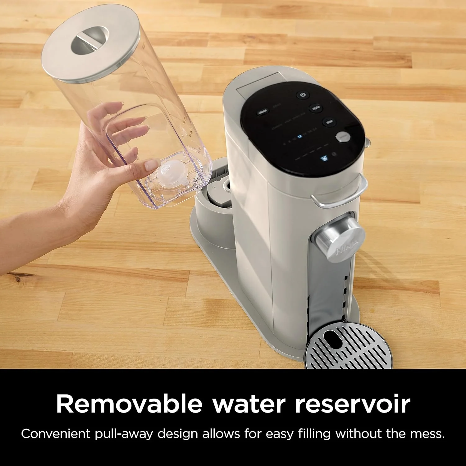 2025 Cafetera de porción individual Ninja Pods & Grounds, compatible con K-Cup, prepara café molido o cápsulas, diseño compacto, depósito de 56 oz, tamaños de taza de 6 oz a 24 oz para viaje, café frío, color piedra, modelo PB041ST