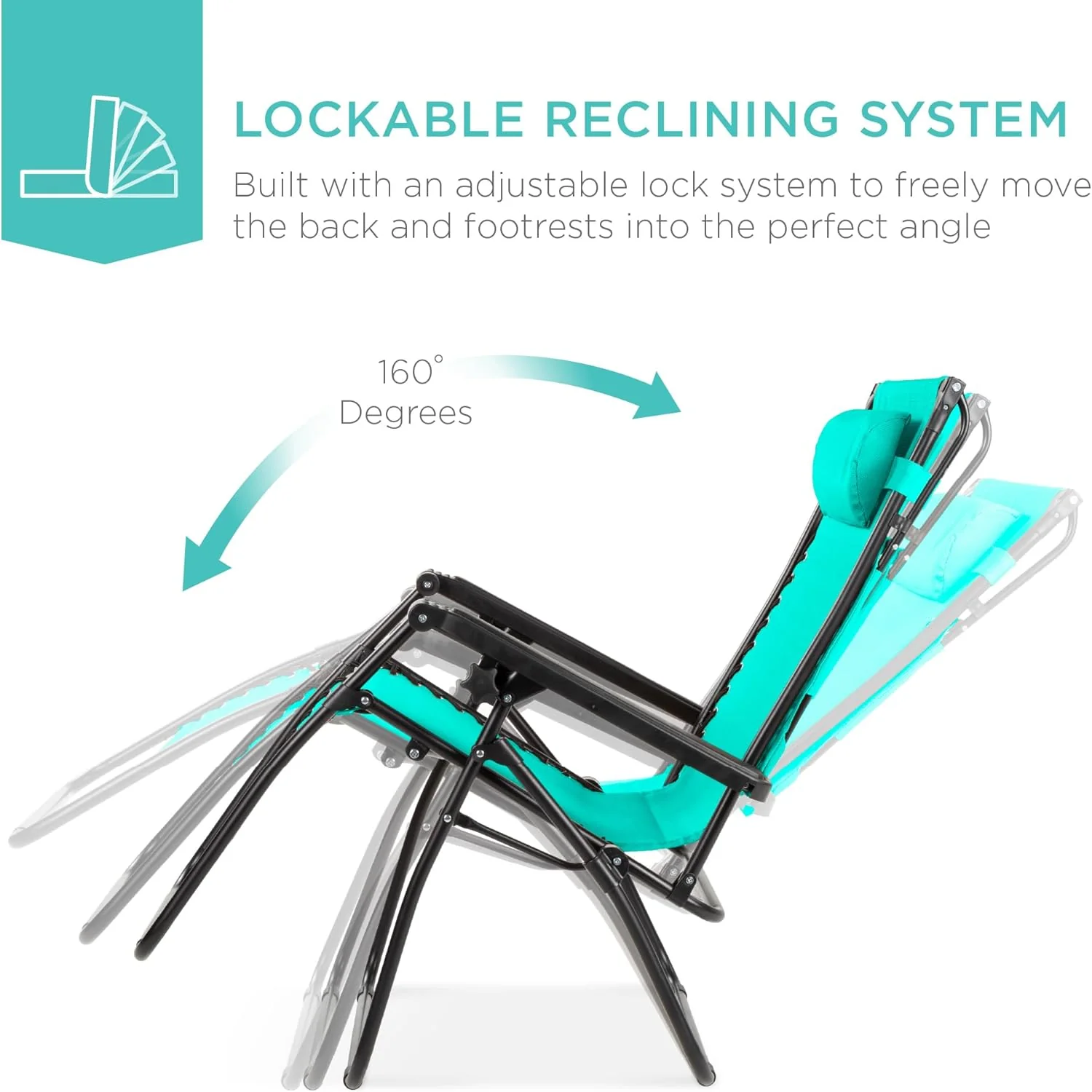 Best Choice Products – Silla Reclinable de Patio con Gravedad Cero, Ajustable y Plegable para Exteriores con Dosel, Almohada Cervical y Bandeja Lateral, Textileno – Azul Pavo Real