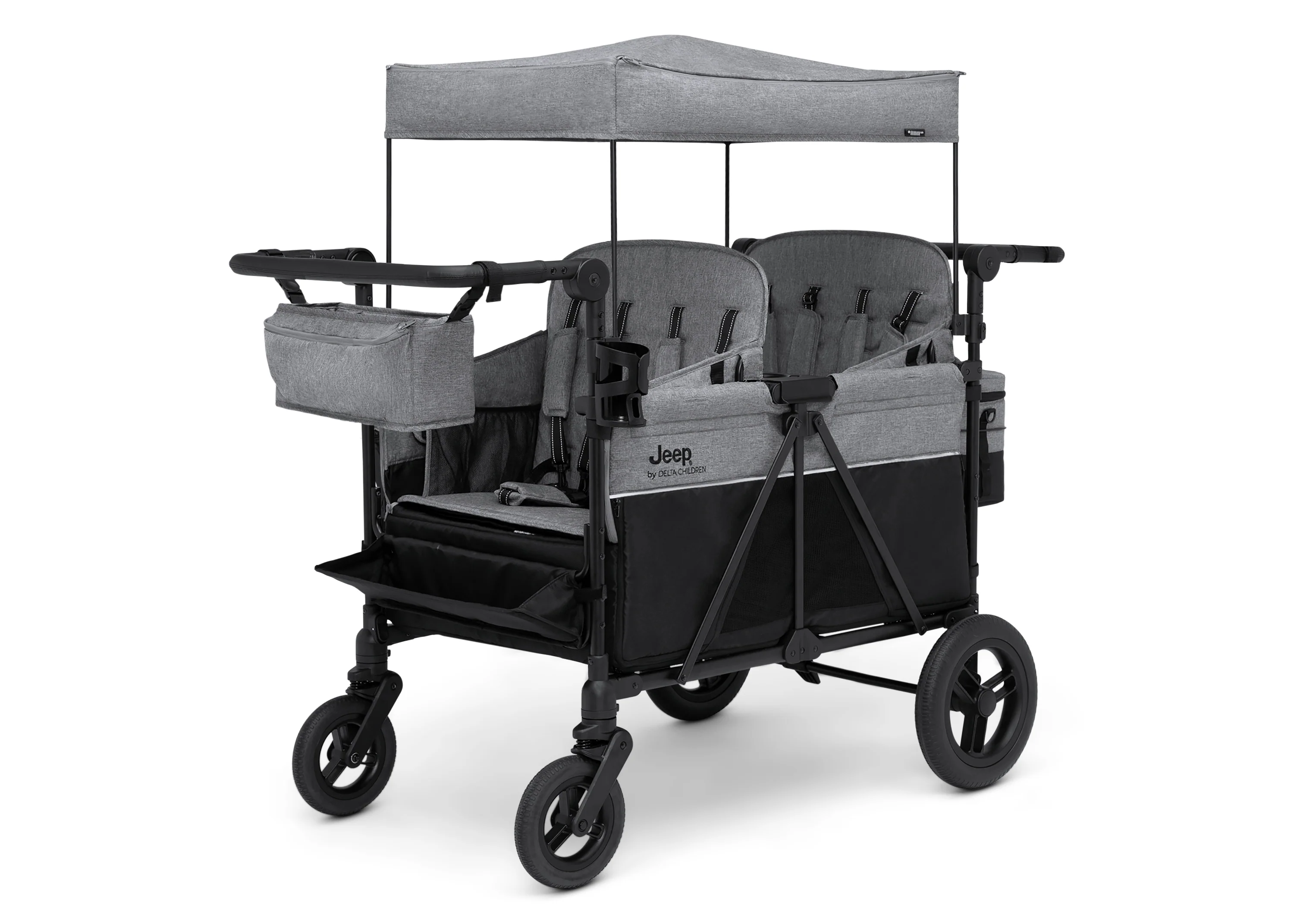 Carrito-Paseador Jeep Wrangler Deluxe para 4 Niños – Capota Desmontable, Bolsa Térmica, Asientos Modulares, Almacenamiento XXL, Ruedas Antipinchazos, Manillares Ajustables