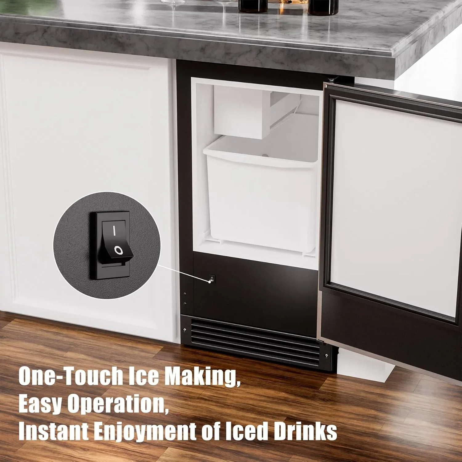 2025 COTLIN Máquina de Hielo Empotrable Sin Drenaje – Capacidad de 22 lb, Hielo en Forma de Media Luna, Acero Inoxidable, Uso Doméstico o Comercial, Certificada ETL