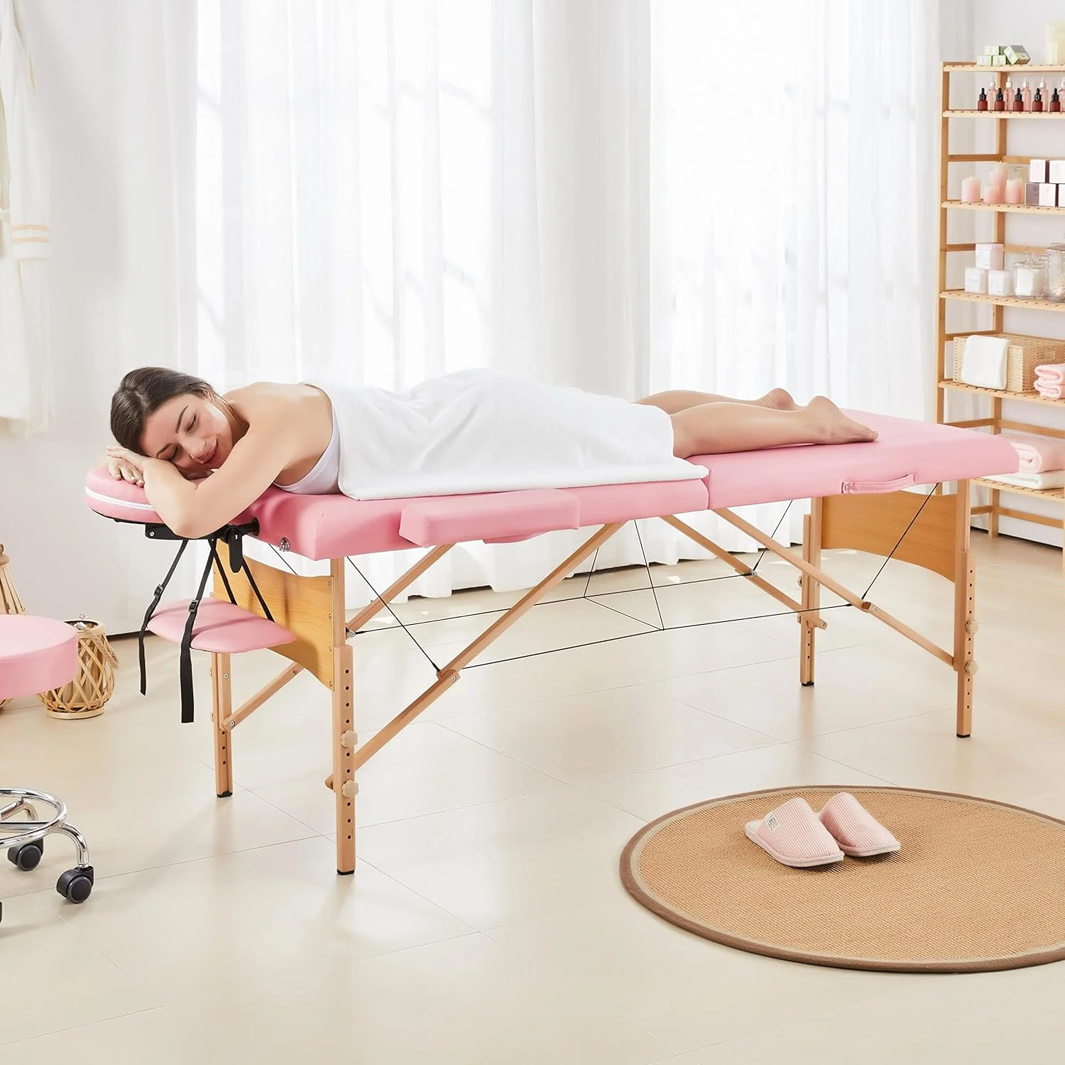 Mesa de Masajes Yaheetech – Mesa Plegable Portátil para Tratamientos, Pestañas, Spa – Mesa de Masaje Ajustable en 2 Secciones con Bolsa No Tejida, 24 pulgadas, Negra