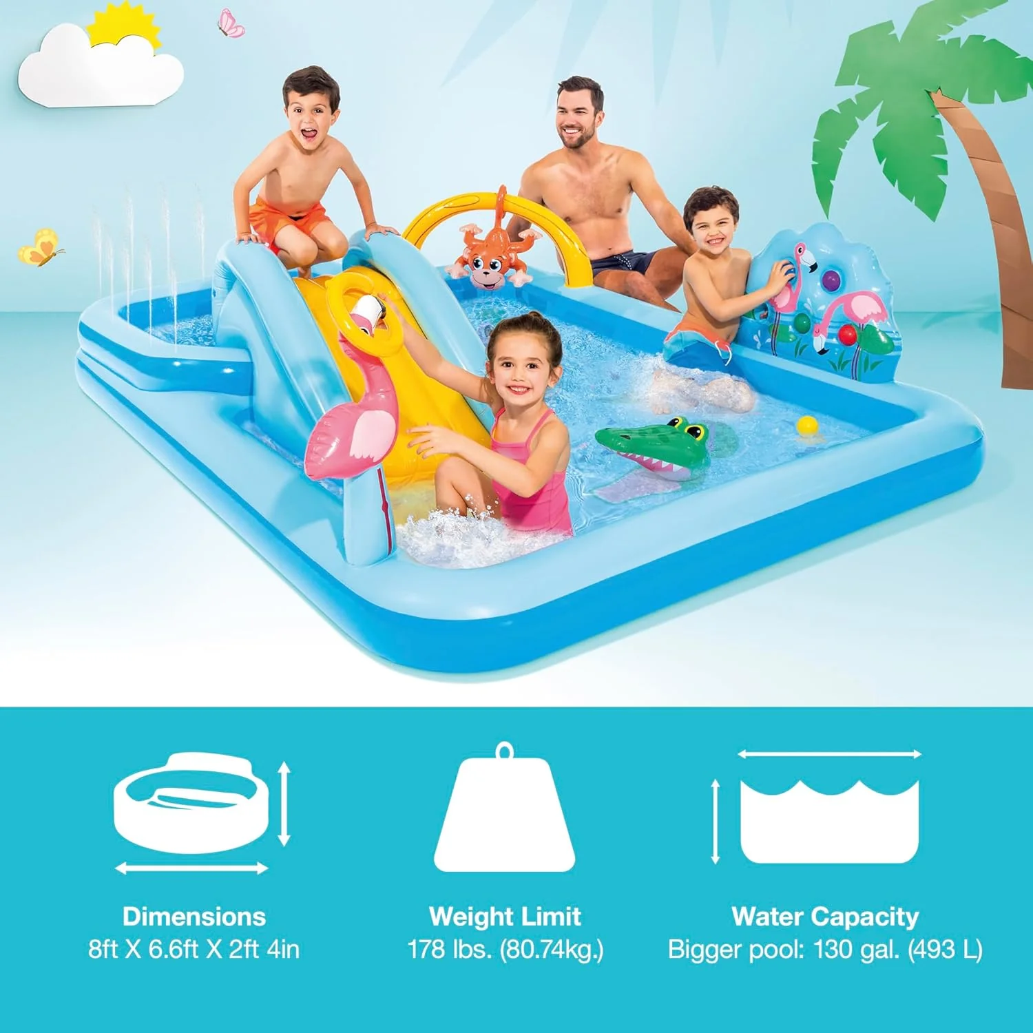 Intex Área de Juego Inflable Jungle Adventure – Piscina con Tobogán y Juegos de Agua para Niños