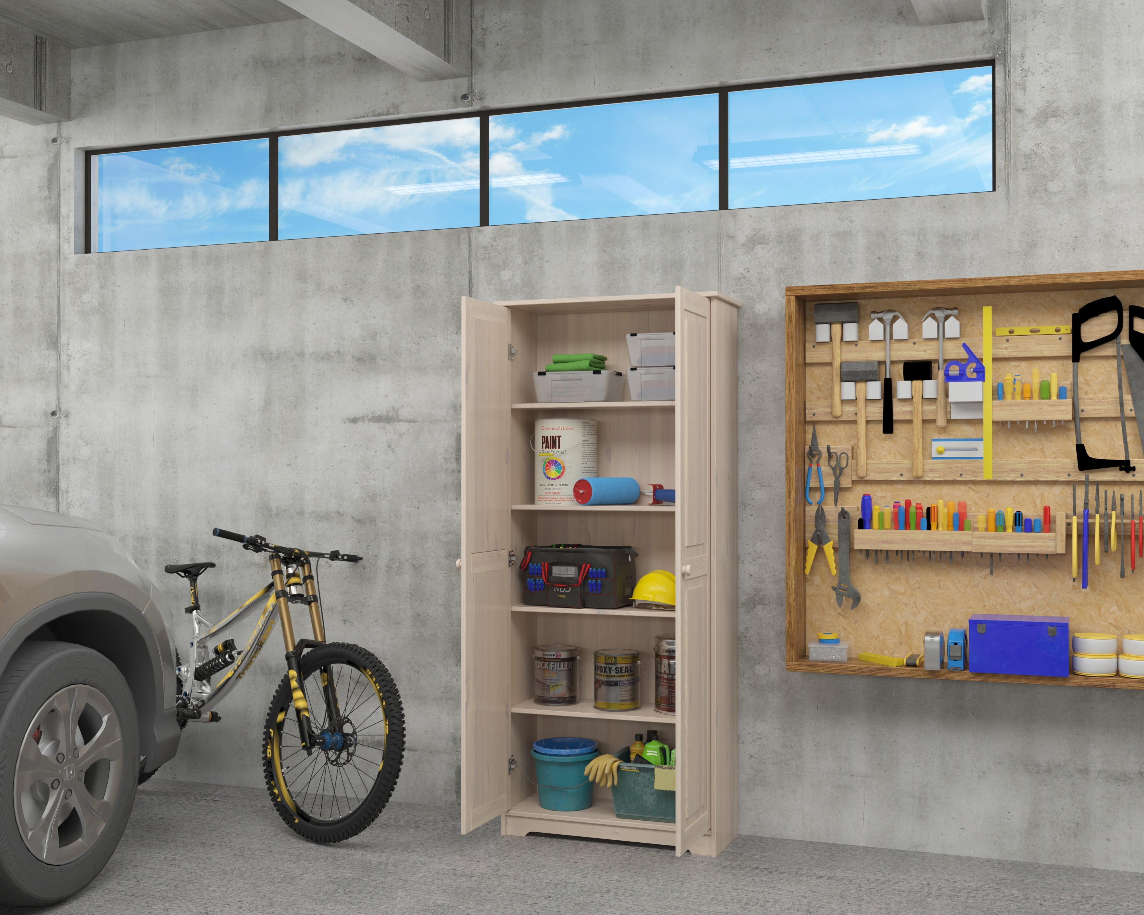 Armario despensa de madera maciza, armario independiente para cocina, clóset con estantes