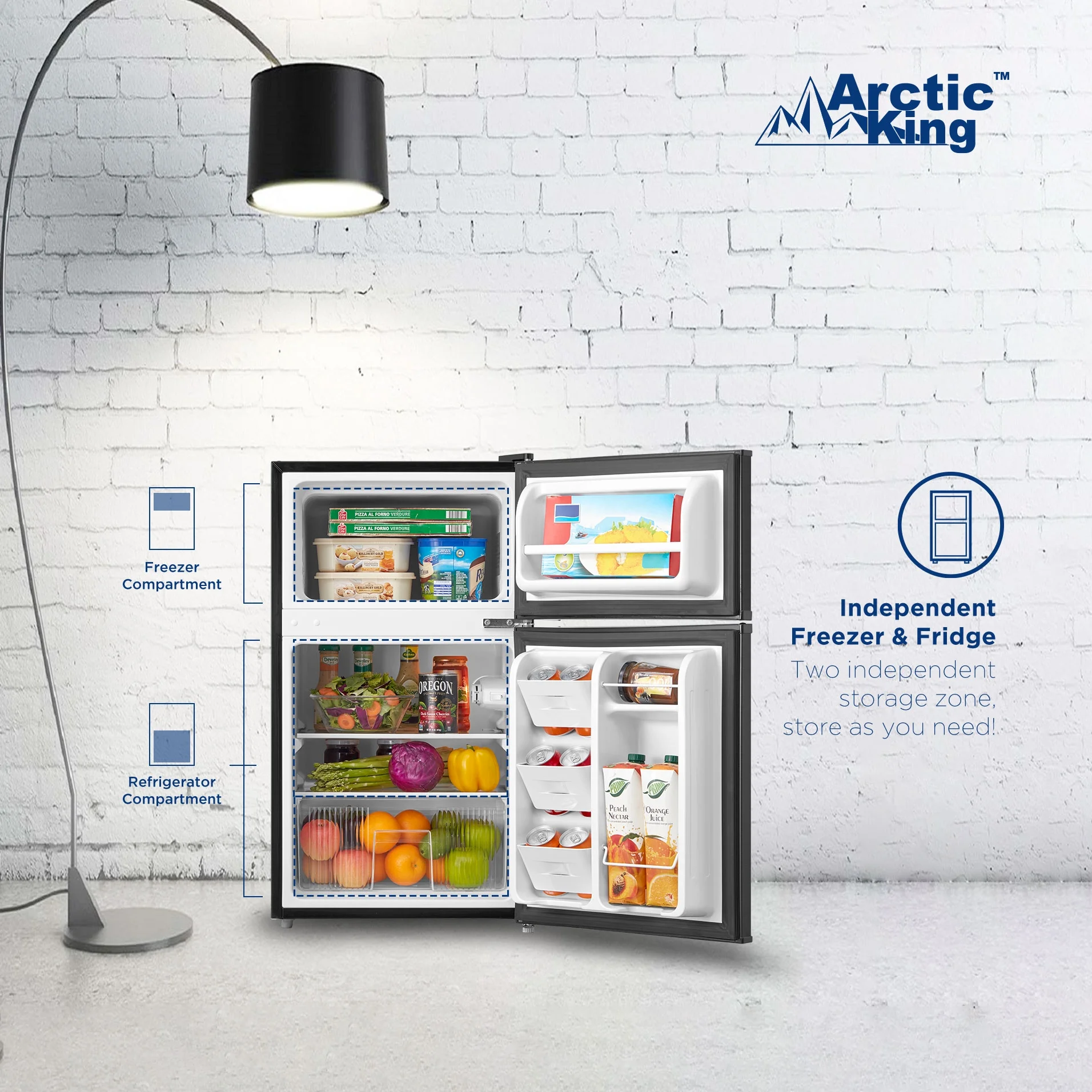 2025 Arctic King 3.2 pies³ - Refrigerador compacto de dos puertas con congelador, negro