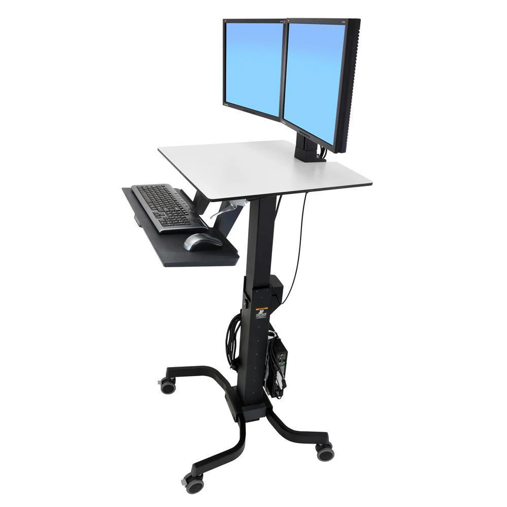 Ergotron WorkFit-C, Estación de Trabajo Móvil de Pie o Sentado para Dos Pantallas