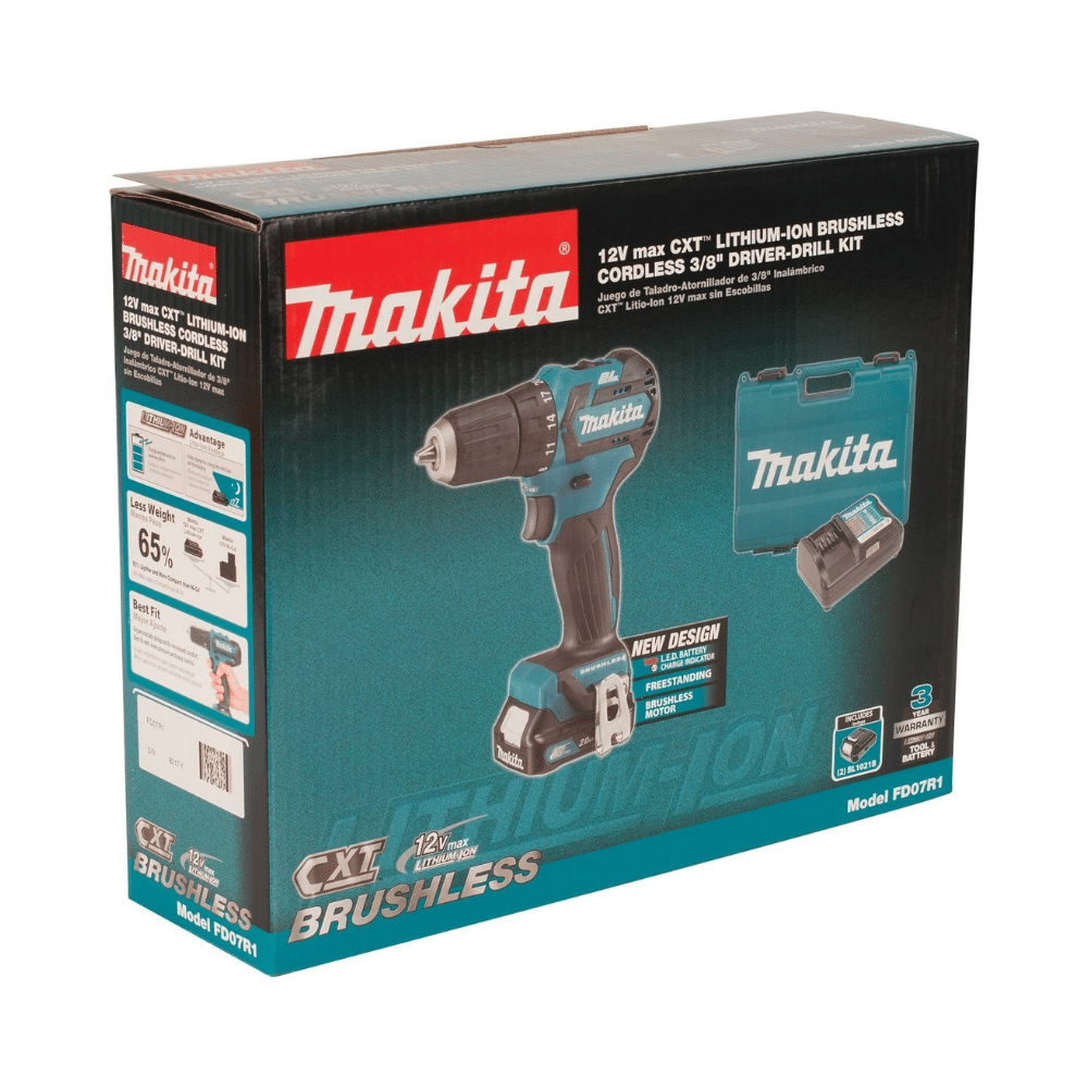 Makita FD07R1 Kit de Taladro-Atornillador Inalámbrico sin Escobillas 12V MAX CXT de 3/8 Pulgadas