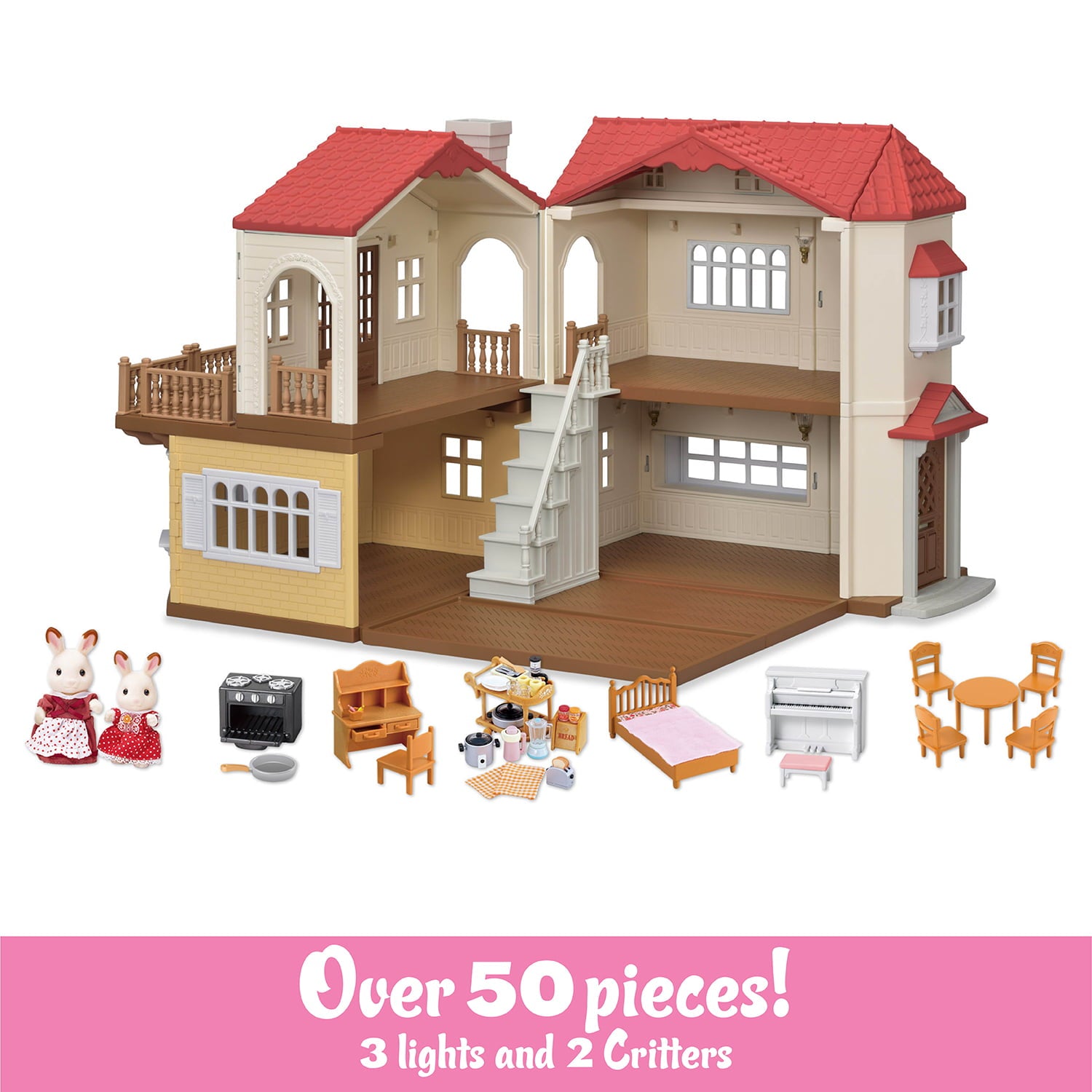 Calico Critters Casa de Campo con Techo Rojo – Casa de Muñecas con Figuras, Muebles y Accesorios
