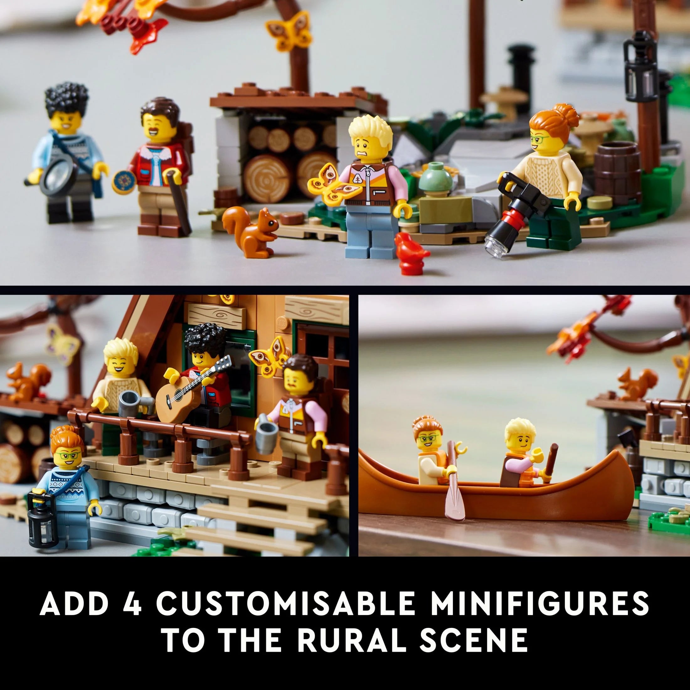 LEGO Ideas Cabaña A-Frame 21338 – Set Coleccionable para Exhibición, Kit de Modelo Construible para Adultos, Regalo para Amantes de la Naturaleza y la Arquitectura, Incluye 4 Minifiguras Personalizables y 11 Figuras de Animales