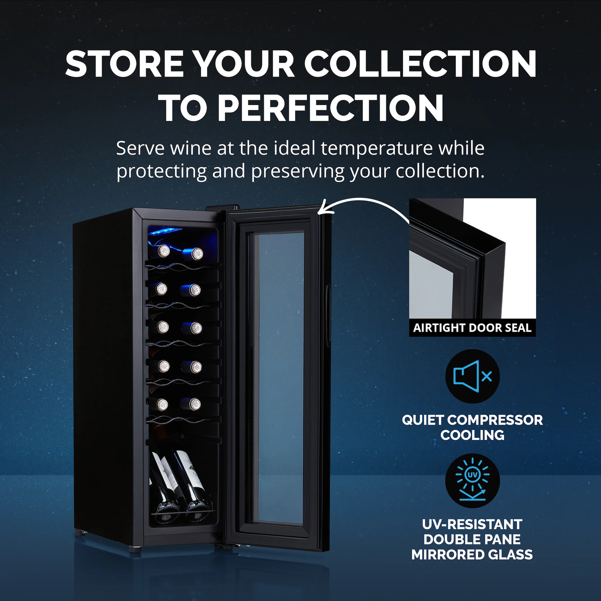 2025 Refrigerador de Vinos Independiente Newair® Negro – 12 Botellas – 13,6
