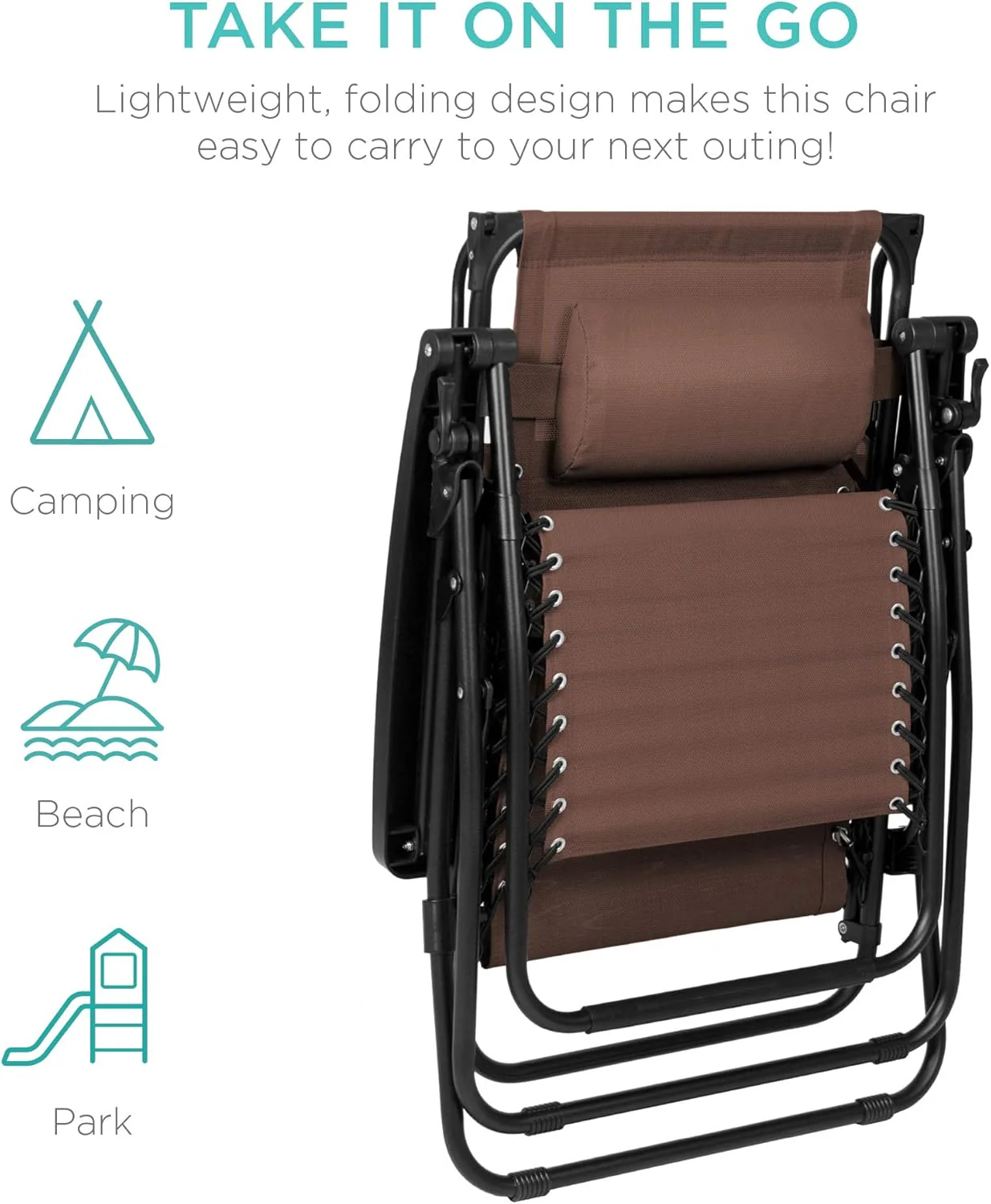 Best Choice Products – Silla Reclinable de Patio con Gravedad Cero, Ajustable y Plegable para Exteriores con Dosel, Almohada Cervical y Bandeja Lateral, Textileno – Azul Pavo Real