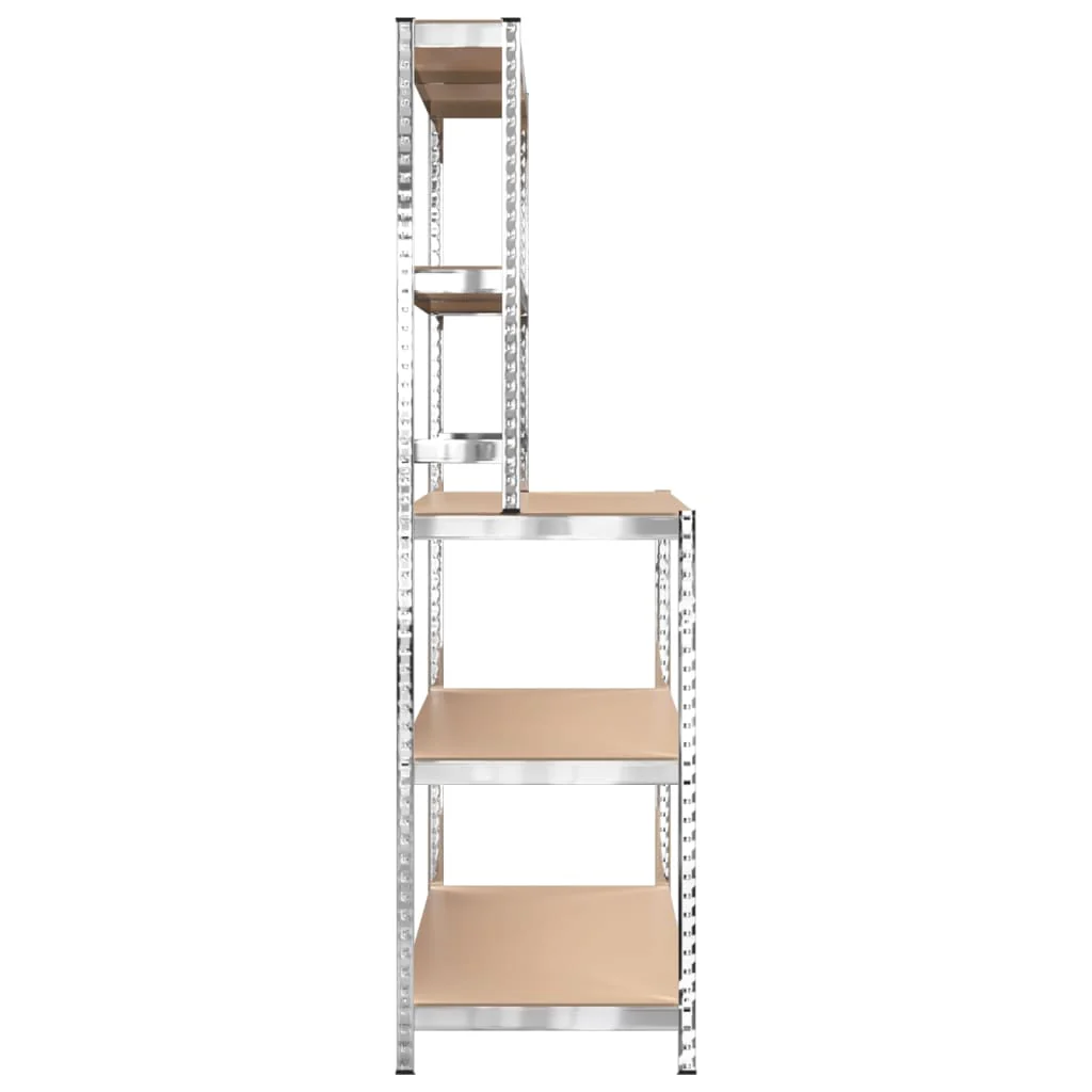 2025 Mesa de Trabajo con 5 Estantes Plateada en Acero y Panel de Madera Derivada