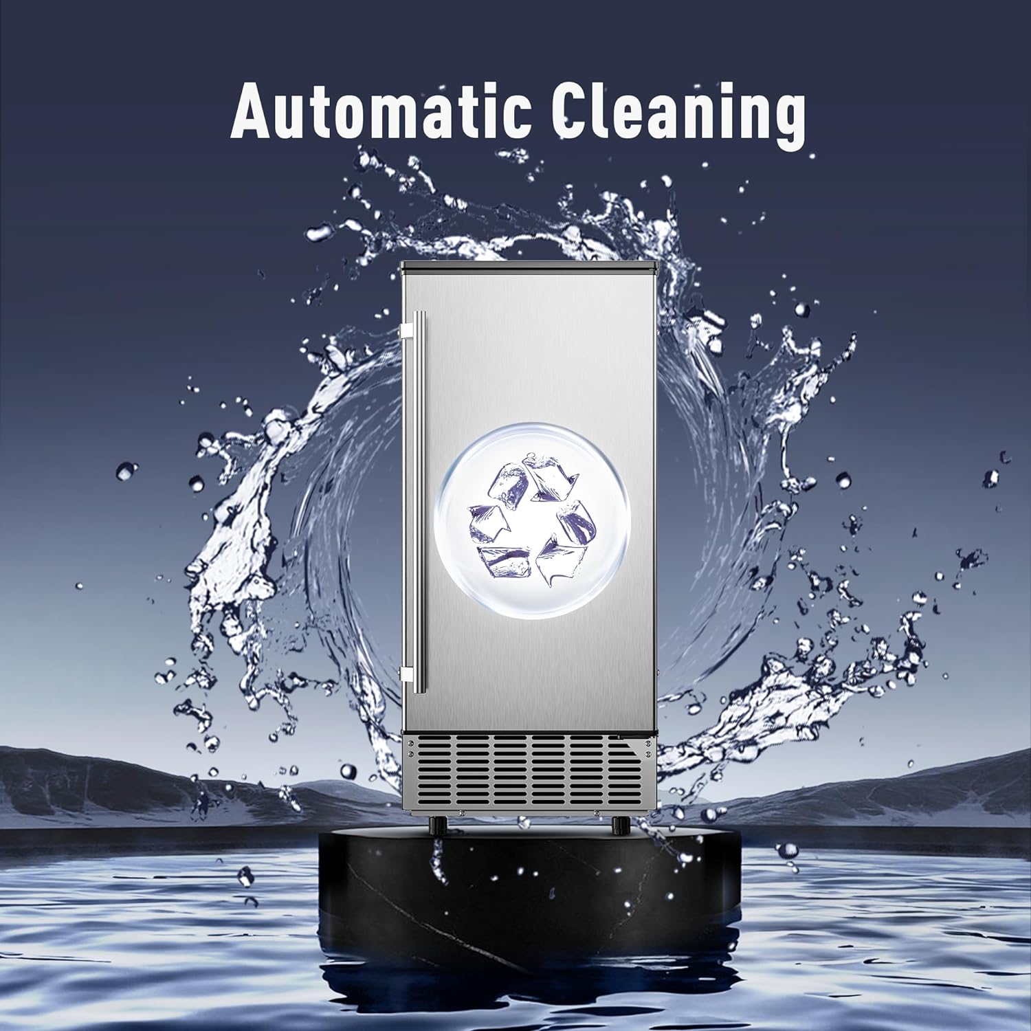 Máquina de Hielo Comercial Bajo Mostrador, 80 lbs/día con 24 lbs de Almacenamiento de Hielo, Bomba de Drenaje Integrada/Limpieza Automática/Ajuste de Temporizador/Pantalla LCD Inteligente, Ideal para Uso Doméstico y Comercial