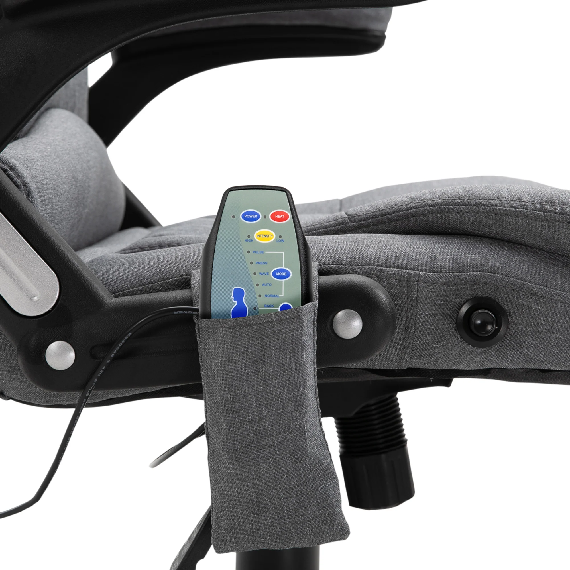 Silla de Oficina Ergonómica con Masaje de 6 Puntos y Calefacción en la Espalda, Tela Tipo Lino, Gris