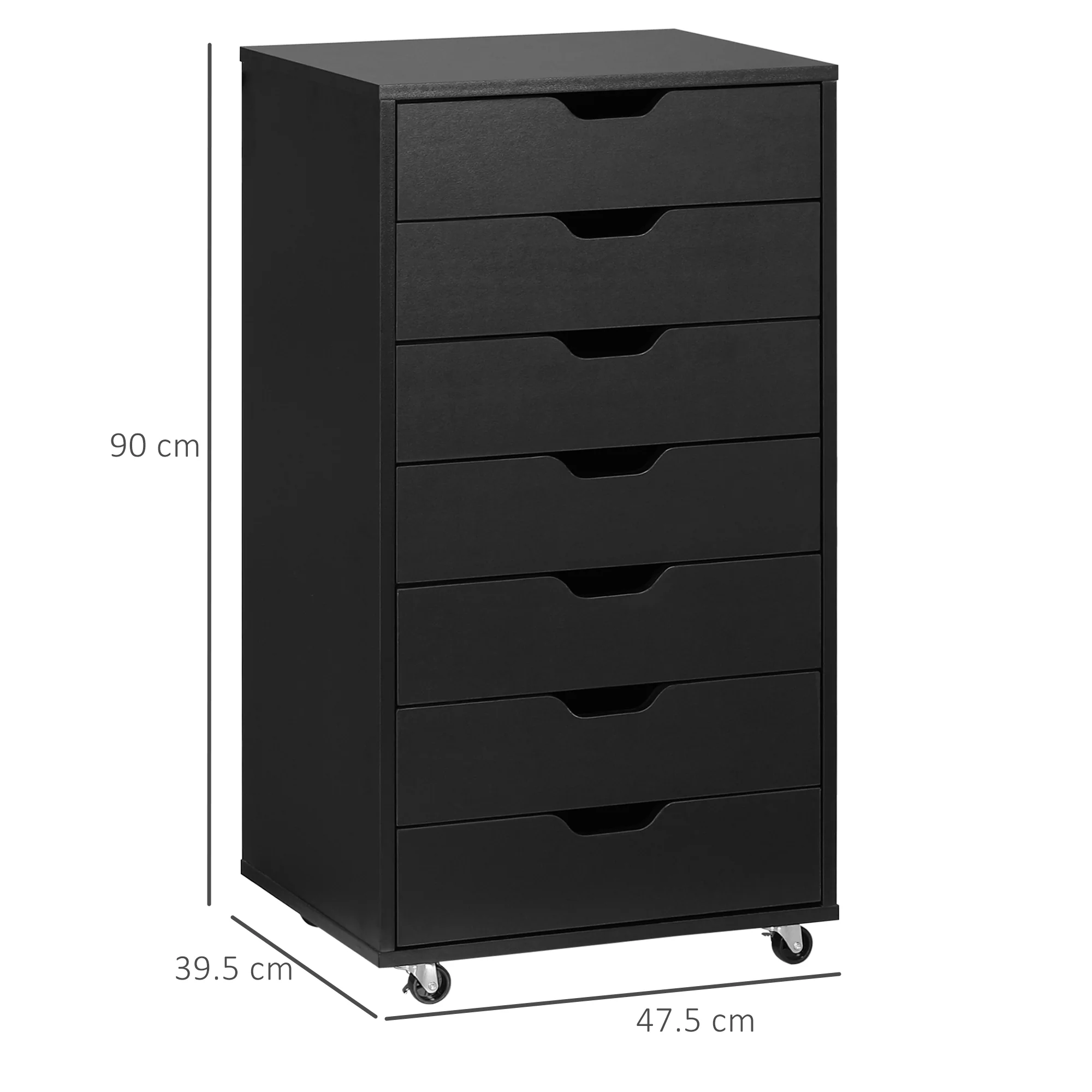 Cajonera Vertical de 7 Cajones, Mueble de Oficina Móvil con Ruedas, Negro