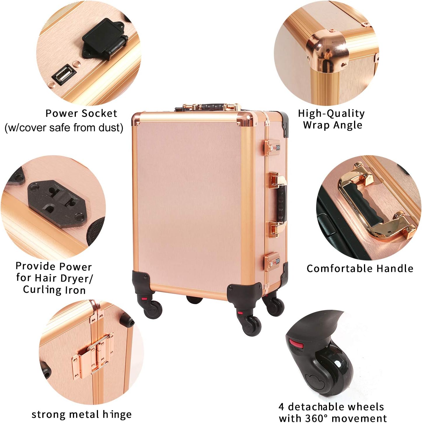 Maletín mediano para maquillaje con cerradura de código, espejo iluminado, altavoz, organizador de cosméticos de viaje, trolley profesional para artistas, estuche independiente para estudio