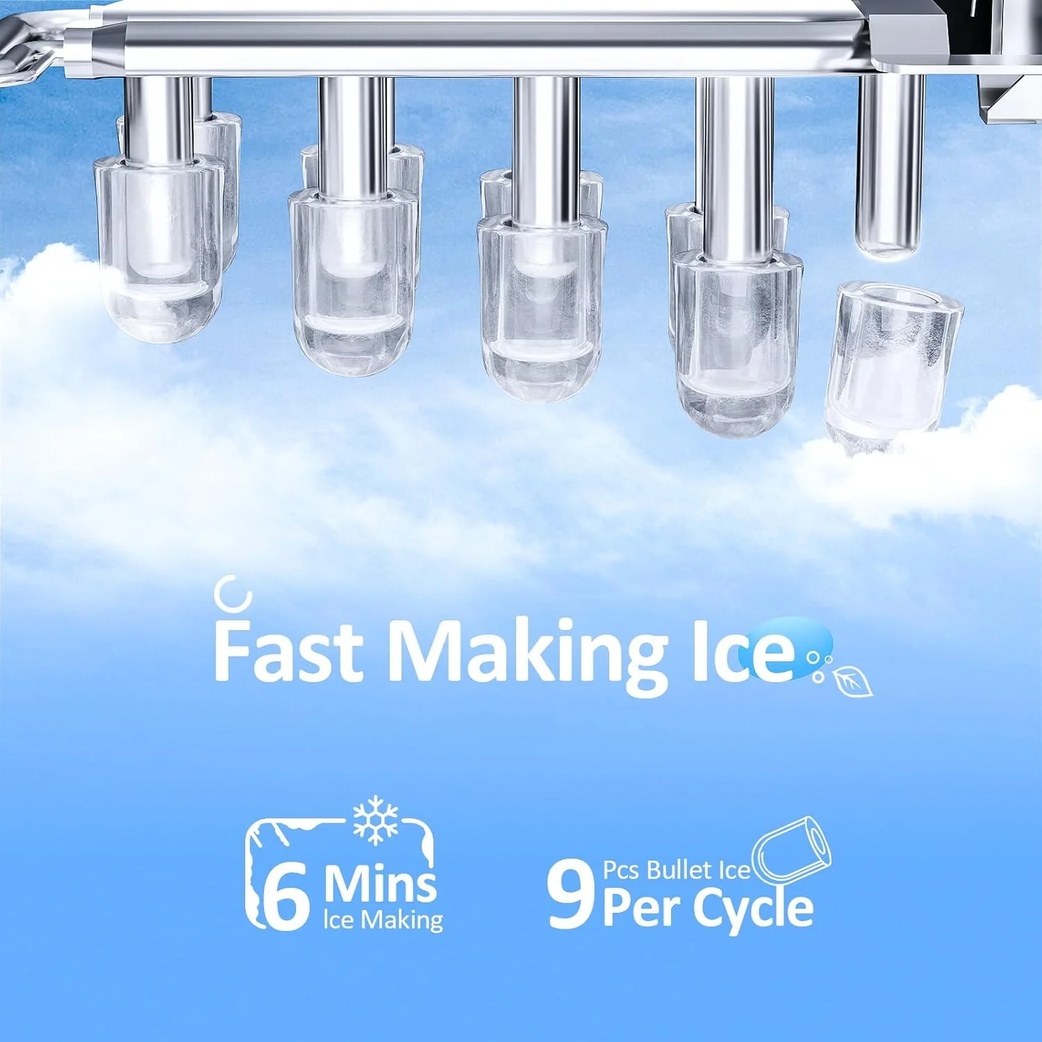 2025 Máquina de hielo tipo nugget para encimera, hielo en trozos masticables, 15 kg/24 h, autolimpiante, hielo sónico, operación con un solo botón, para cocina u oficina, acero inoxidable plateado