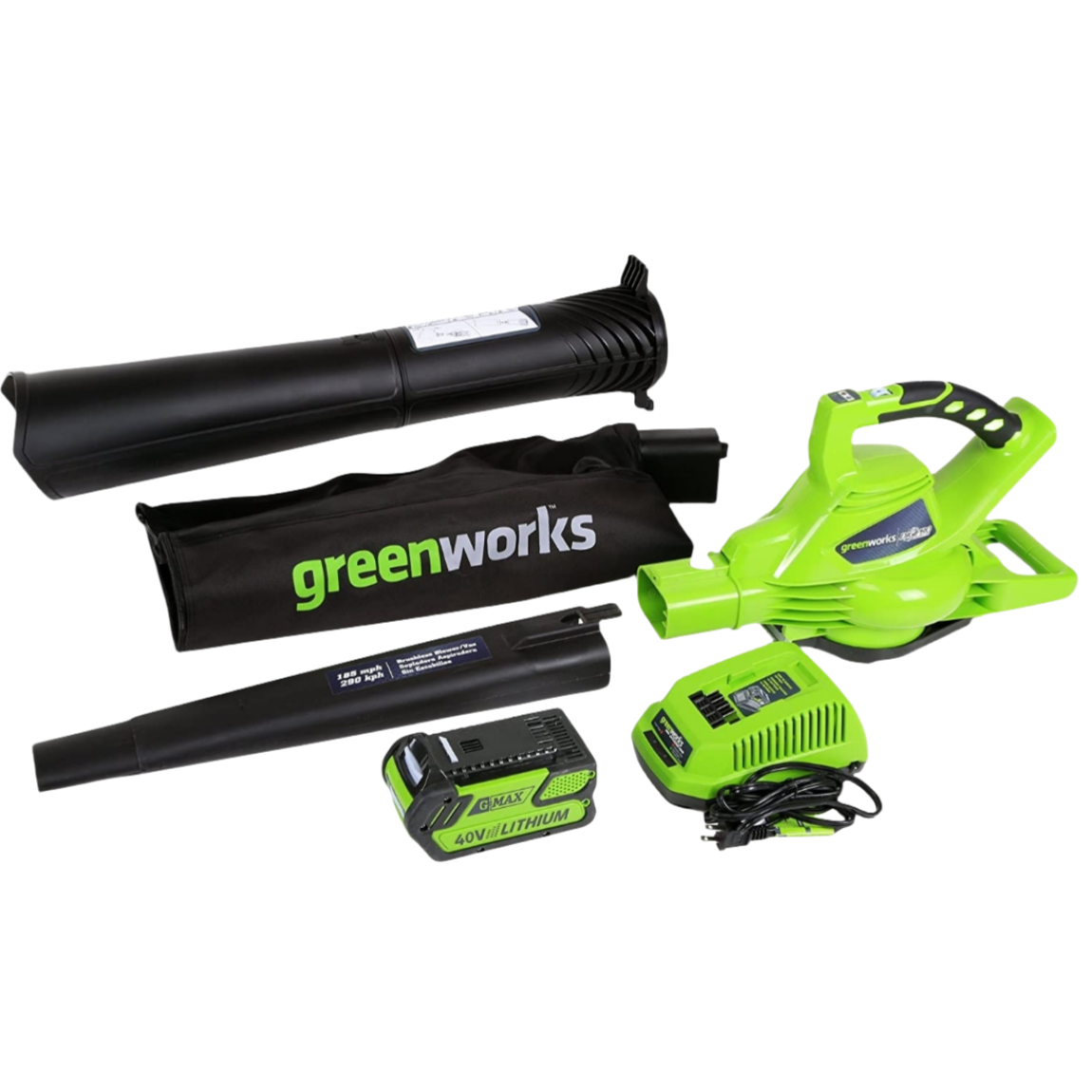 Soplador/Aspiradora de Hojas Inalámbrico 40V, Velocidad Variable de 185 MPH, Batería de 4.0Ah y Cargador Incluidos, Modelo 24322