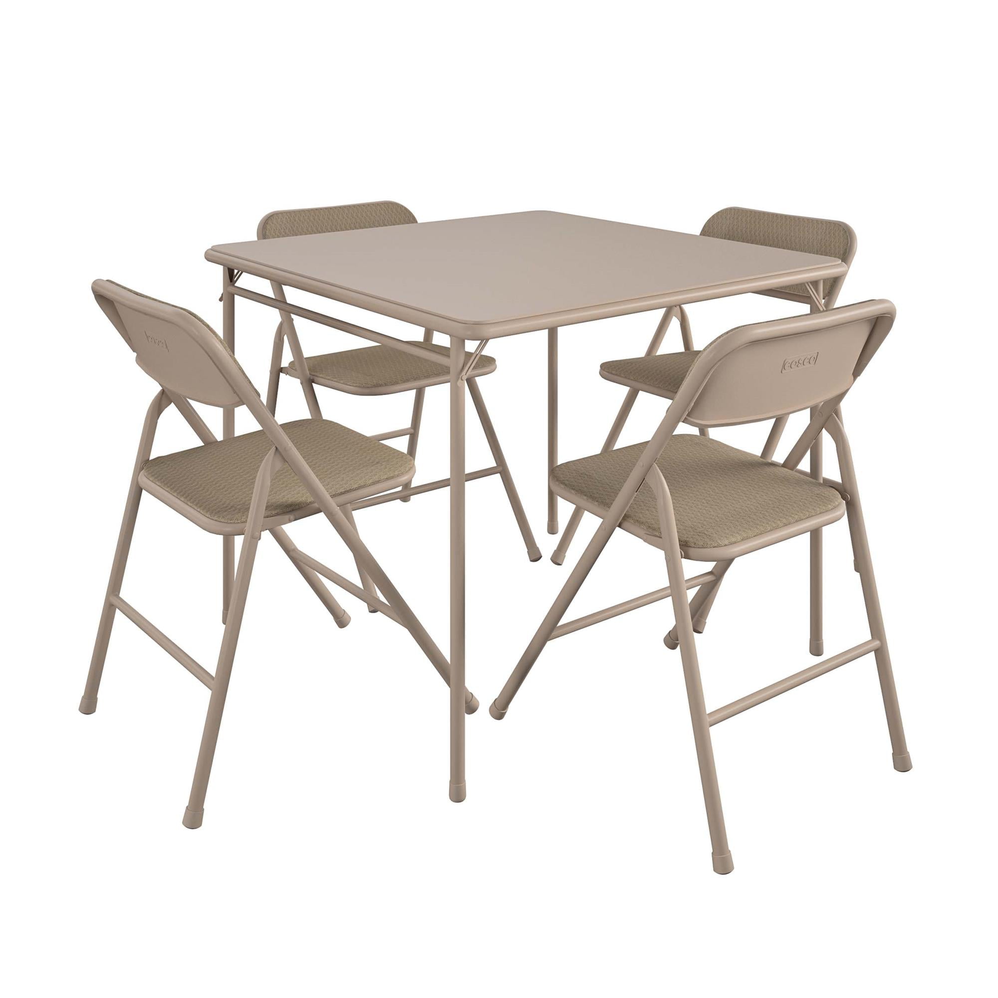2025 Juego de comedor plegable de 5 piezas COSCO con mesa de cartas y 4 sillas acolchadas de tela, color beige