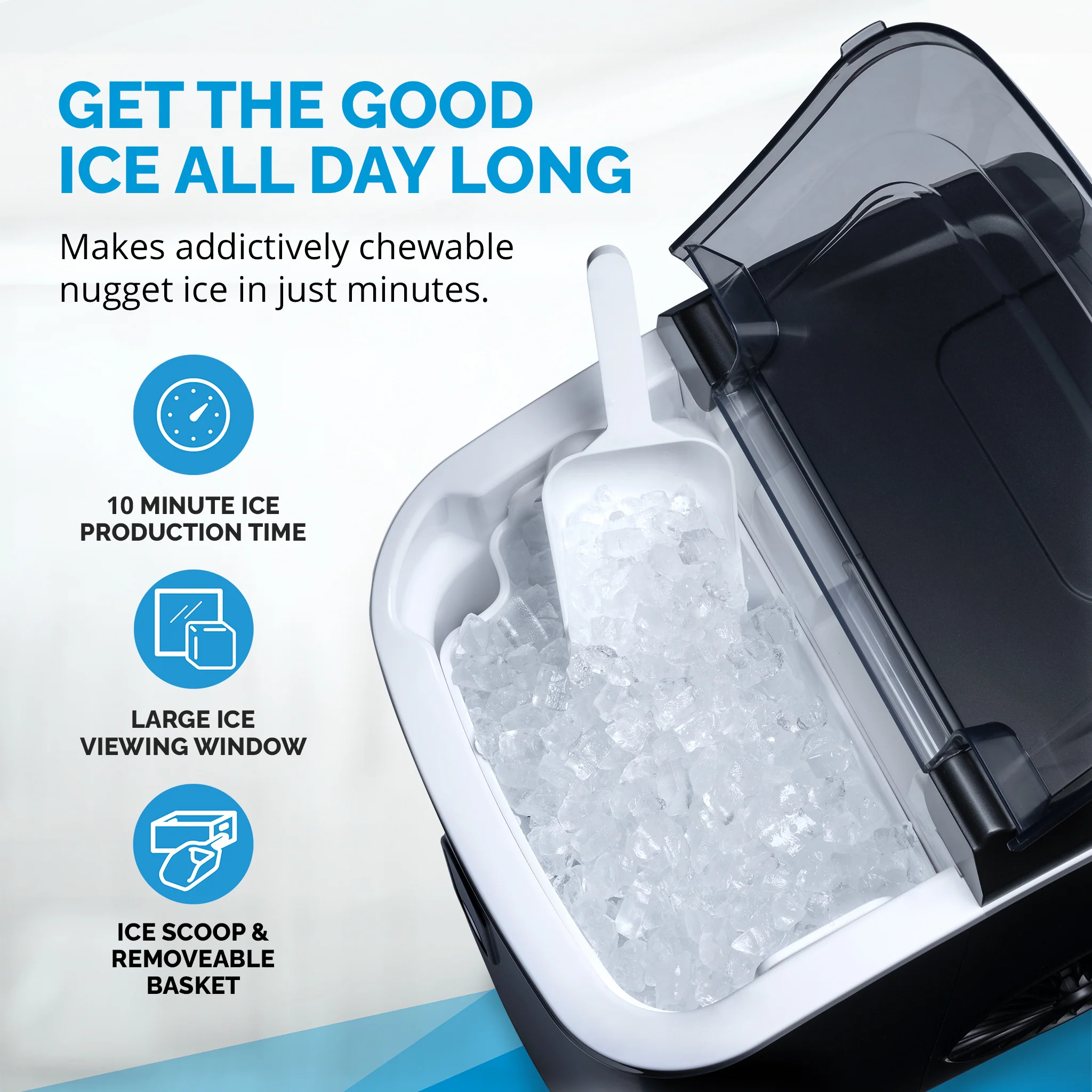 2025 Máquina de Hielo en Trozos de Mostrador Newair® – 33 lb/día