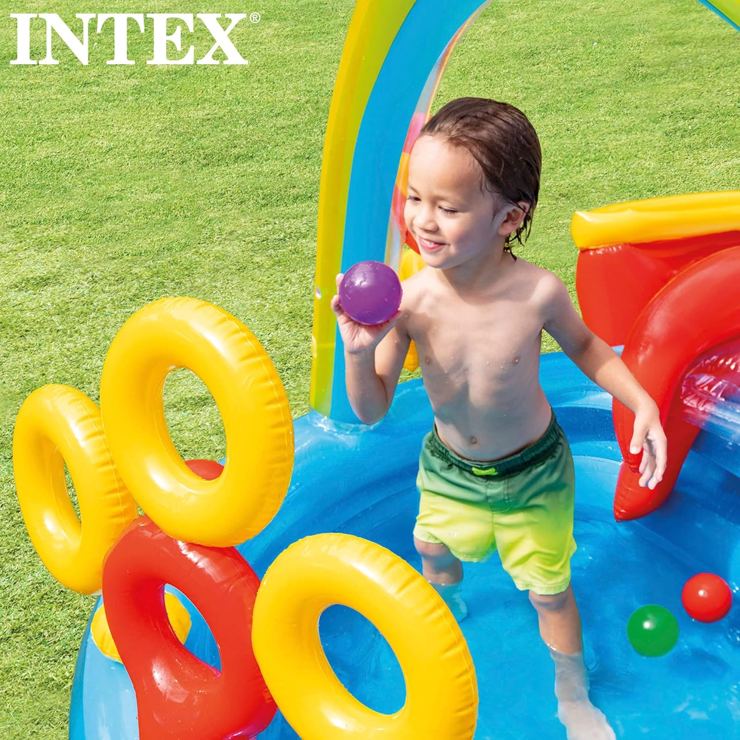 Intex Área de Juego Inflable Jungle Adventure – Piscina con Tobogán y Juegos de Agua para Niños