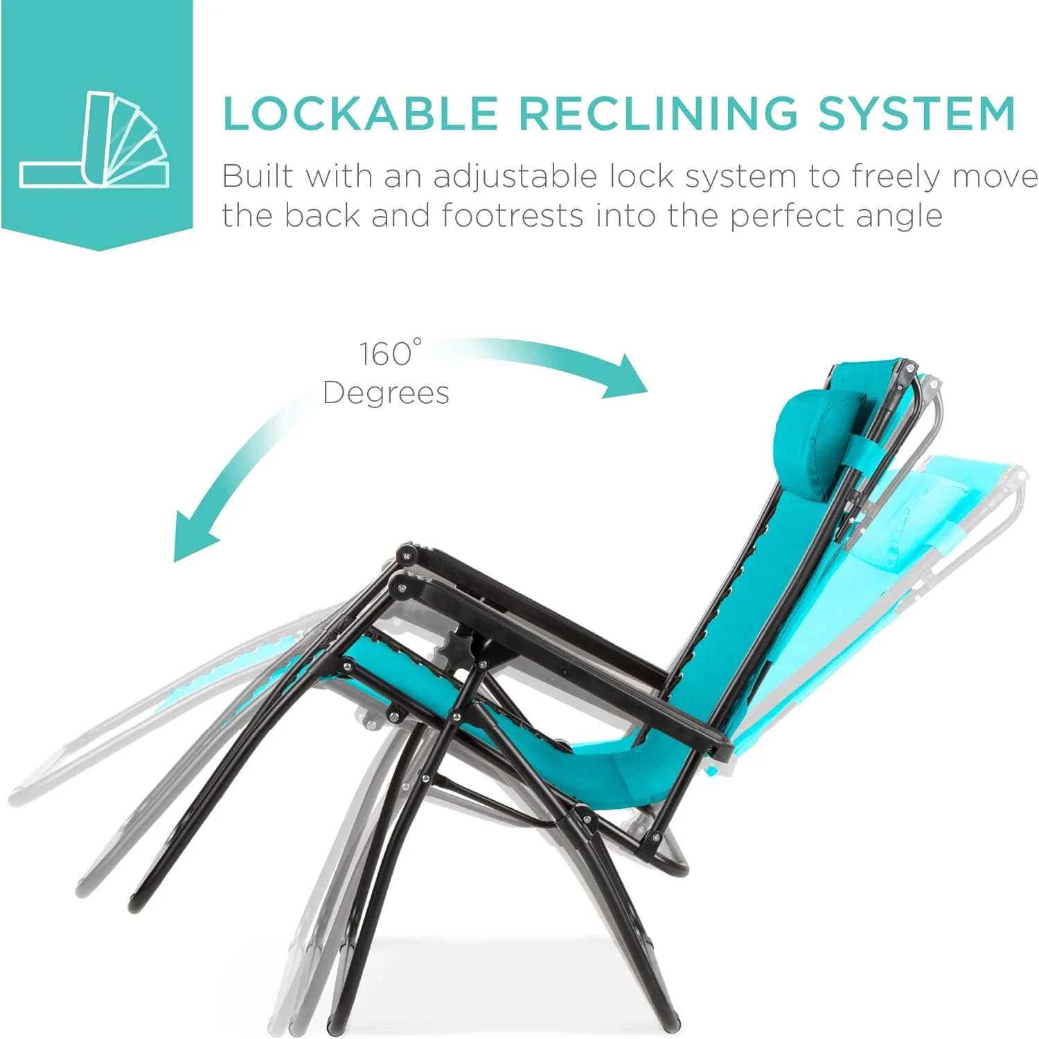 Best Choice Products – Silla Reclinable de Patio con Gravedad Cero, Ajustable y Plegable para Exteriores con Dosel, Almohada Cervical y Bandeja Lateral, Textileno – Azul Pavo Real