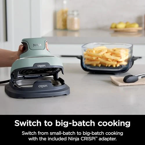 2025 Ninja Crispi Freidora de Aire Caliente, Compatible con Microondas, Congelador y Lavavajillas, Sistema de Cocina Portátil en Vidrio No Tóxico, Recipiente de Vidrio de 1,5 L con 6 Tazas y Tapas