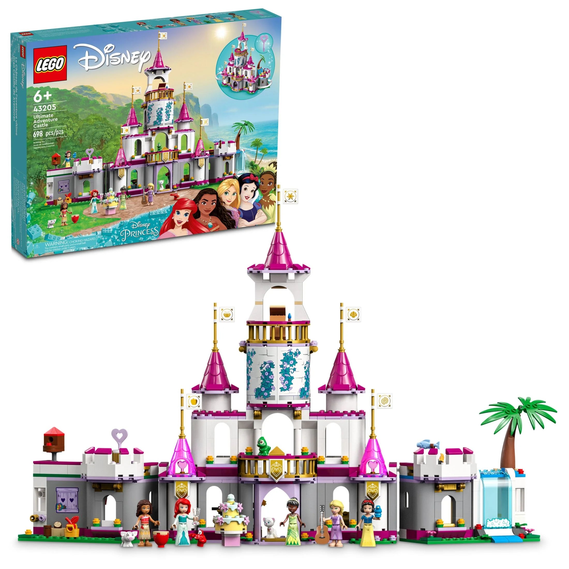 LEGO Disney Princesas Castillo de la Aventura Definitiva, Set de Construcción de Juguete, Incluye 5 Mini Muñecas de Princesas Disney: Ariel, Rapunzel y Blancanieves, Regalo Disney para Niños y Niñas, 43205