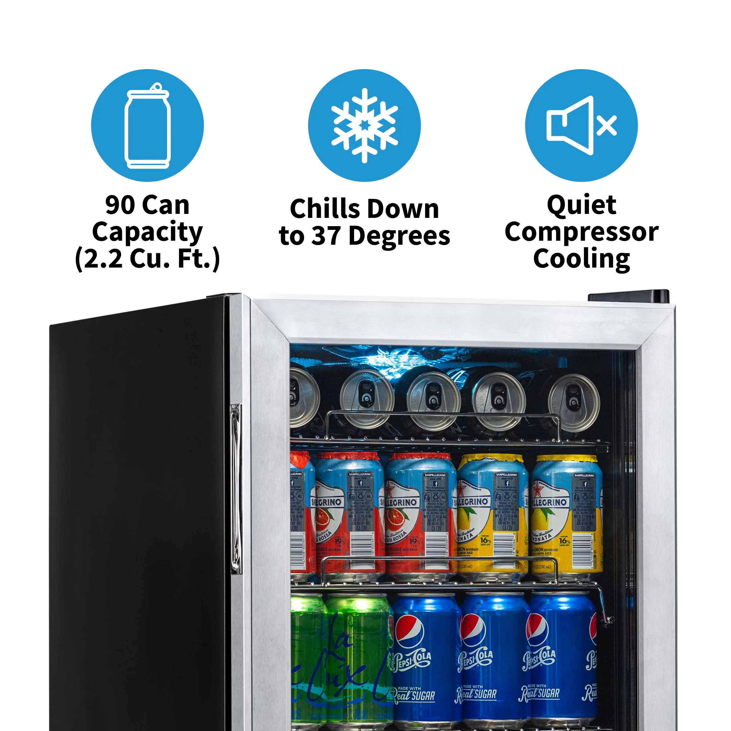 2025 Newair® Refrigerador de Bebidas Independiente de Acero Inoxidable – 90 Latas – 17”