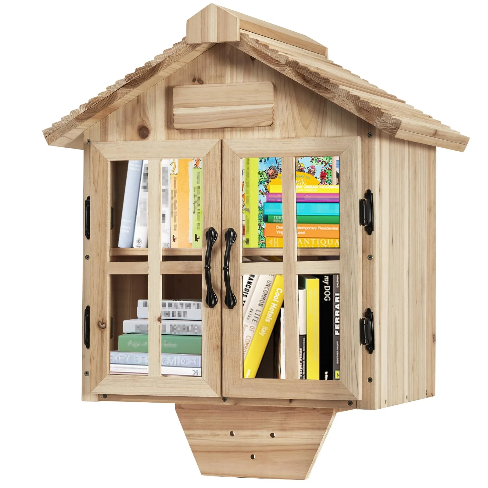 Kit de biblioteca comunitaria exterior pequeña con puertas dobles para intercambio de libros