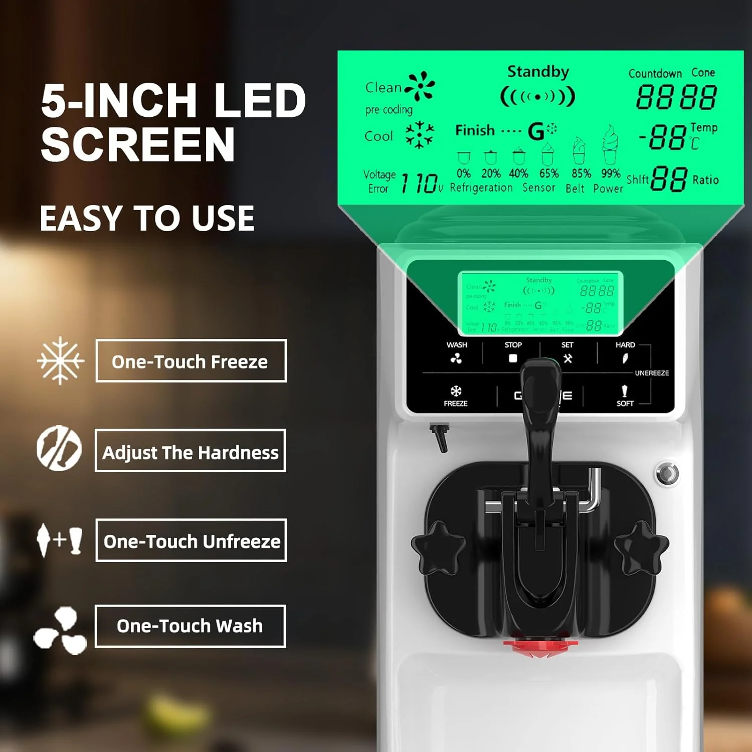 Máquina de helado italiano GSEICE – Capacidad de 12 L (3,2 galones), monofunción, de instalación libre con función de preenfriamiento – Ideal para el hogar, escuelas, tiendas o uso comercial