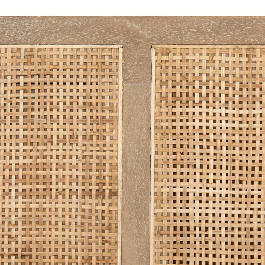 Cama Sydney de Madera de Mango Natural y Ratán Tejido – Elegancia Natural y Textura Auténtica
