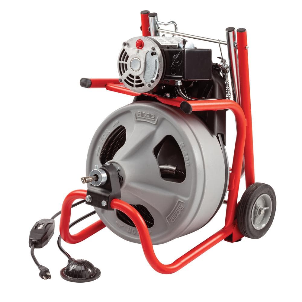K-400 Desatascador de Drenajes 120 V, Máquina de Tambor con Cable C-32IW de 3/8 x 75 pies + Juego de Herramientas de 4 Piezas y Guantes 52363
