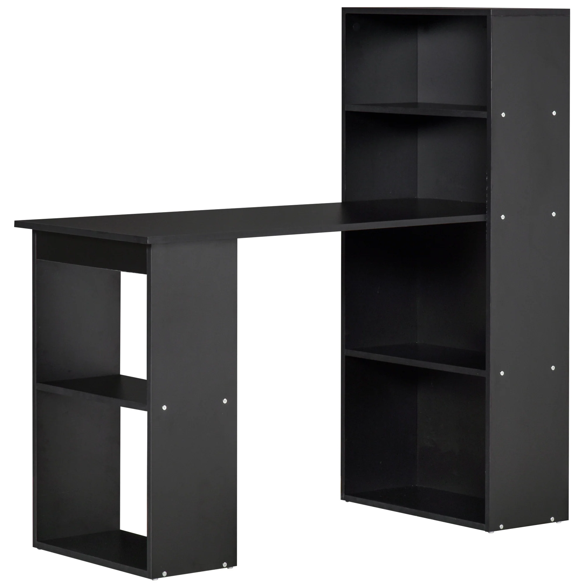 Escritorio de Ordenador Moderno de 120 cm con Estantería, Mesa de Estudio y Estación de Trabajo con 6 Estantes, Negro