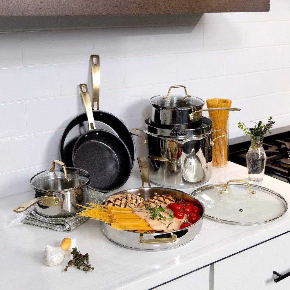 Set de Cocina de 10 Piezas No Tóxico en Acero Inoxidable con 3 Piezas de Cerámica Antiadherente ZLINE (CWSETL-NS-10)