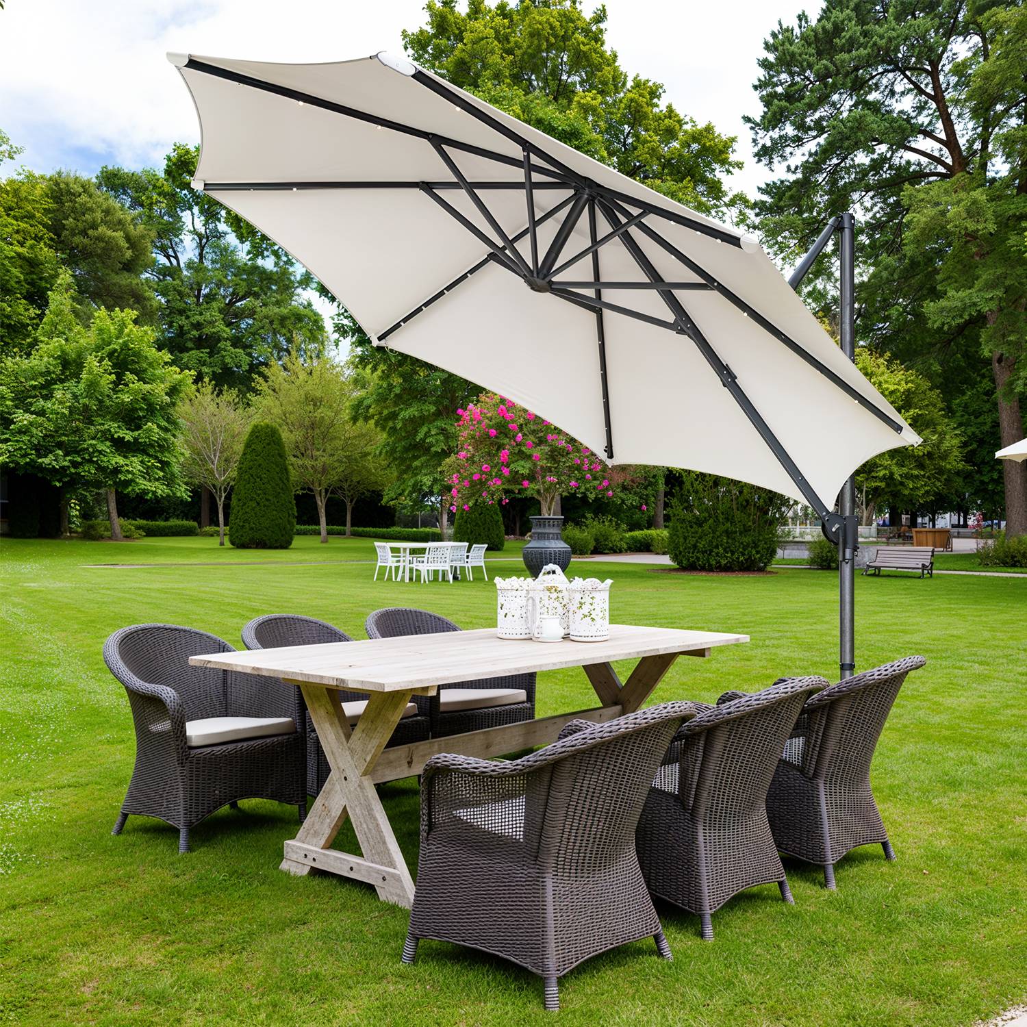 2025 Sombrilla colgante giratoria con manivela gris tórtola