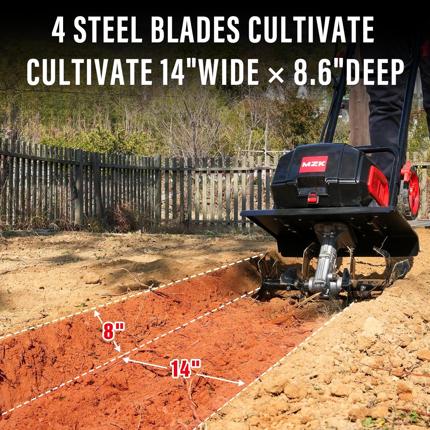 MZK Cultivador Inalámbrico 40V de 12 Pulgadas para Jardín – Con 2 Baterías de 4.0Ah y Cargador Rápido